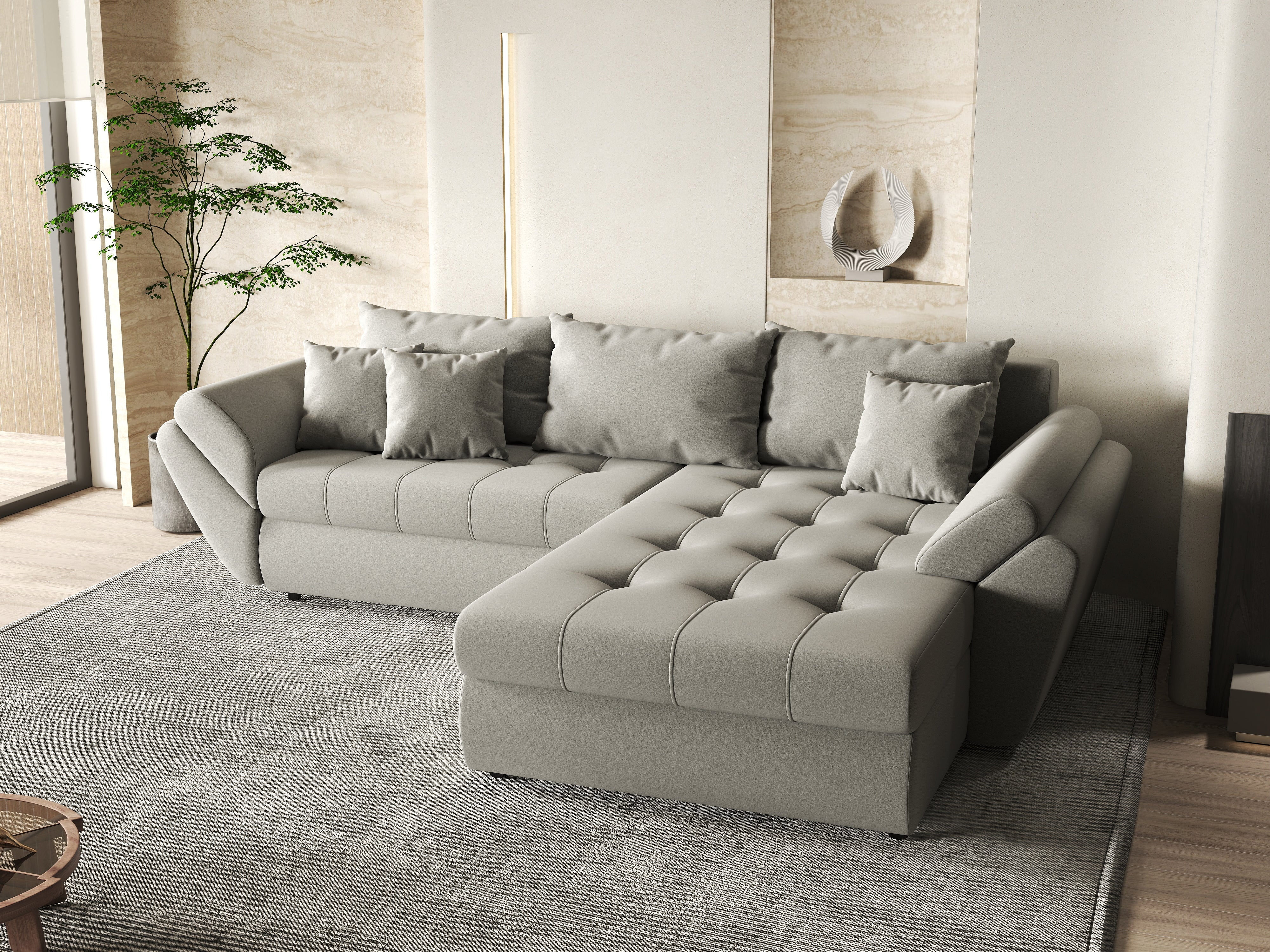 Colțar extensibil dumonde cu ladă de depozitare si sezut confortabil din spuma HR, Loana Royal Grey II 270x185 cm Fabrica