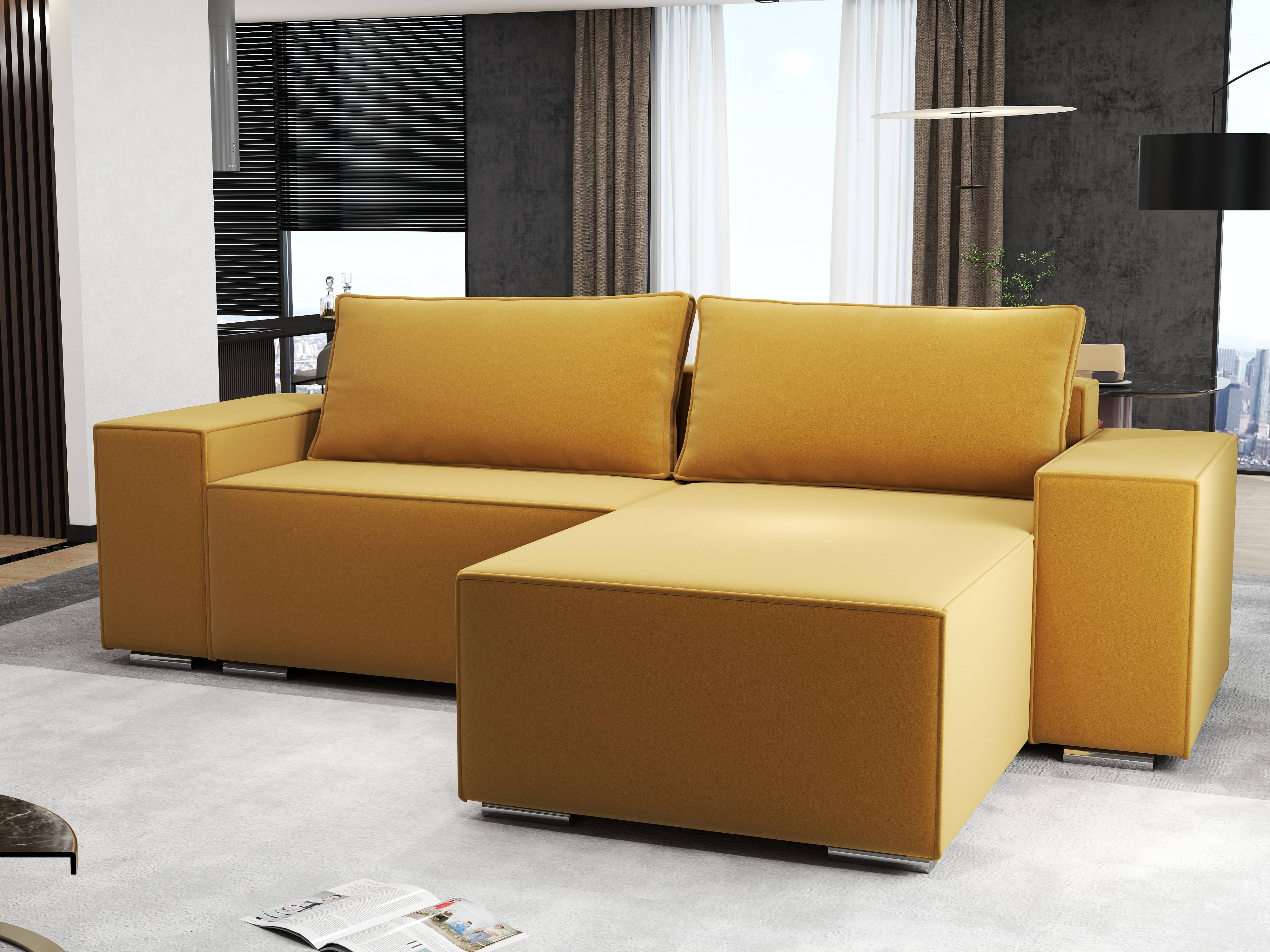 Colțar extensibil dumonde cu ladă de depozitare si sezut confortabil din spuma HR, Dream Royal Mustar 290x185 cm II Fabrica