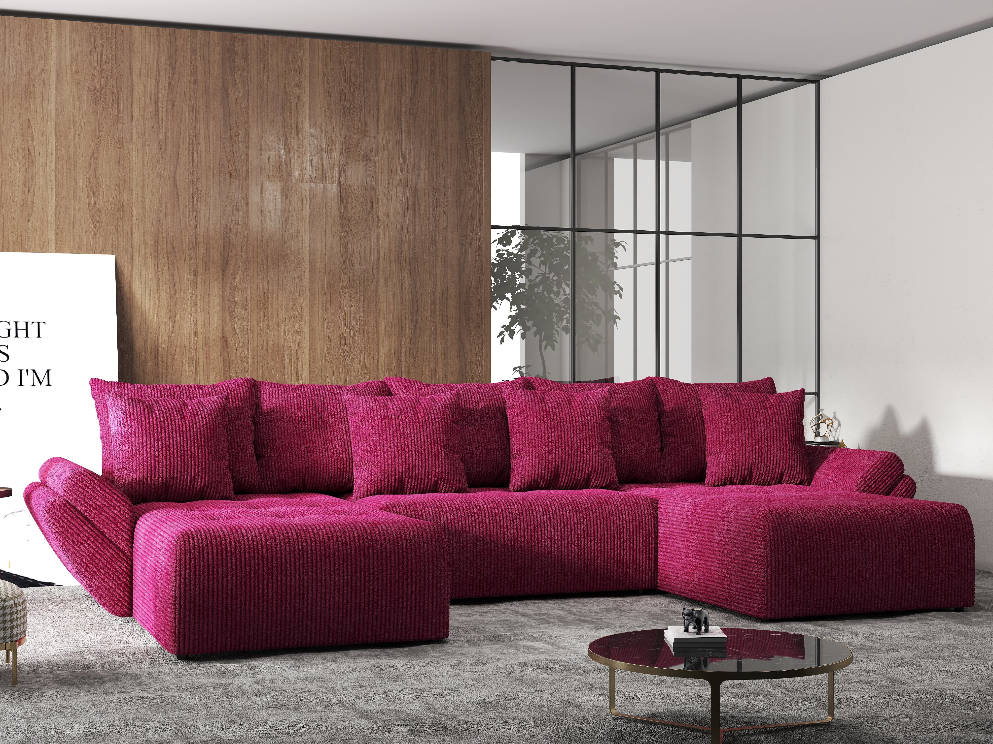 Colțar extensibil dumonde cu ladă de depozitare si sezut confortabil din spuma HR, Berlin U Zoom Bordeaux 380x180 cm Fabrica