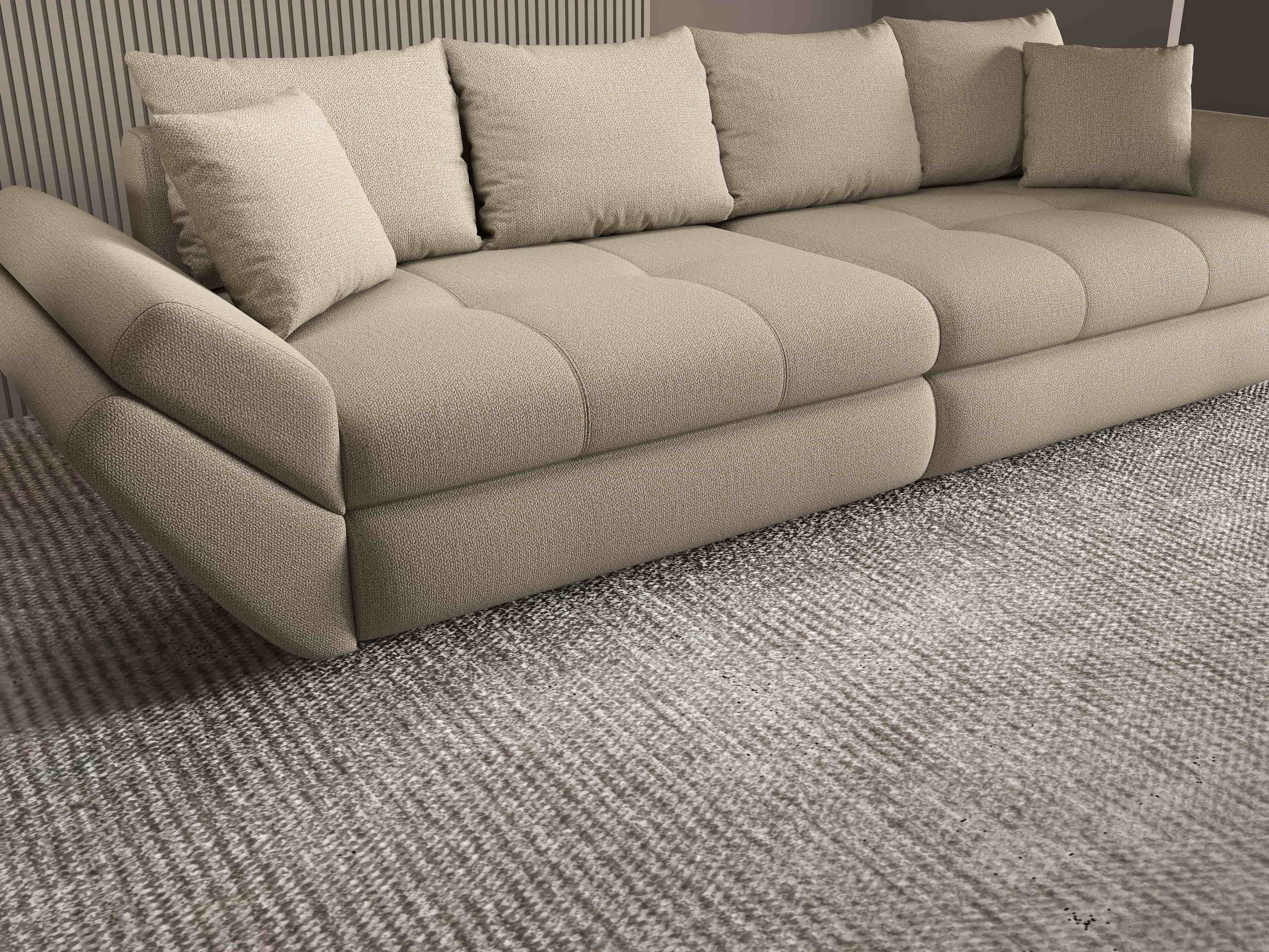 Canapea extensibilă dumonde cu ladă de depozitare si sezut confortabil din spuma HR, Loana Enjoy Camel 300x100 cm Fabrica