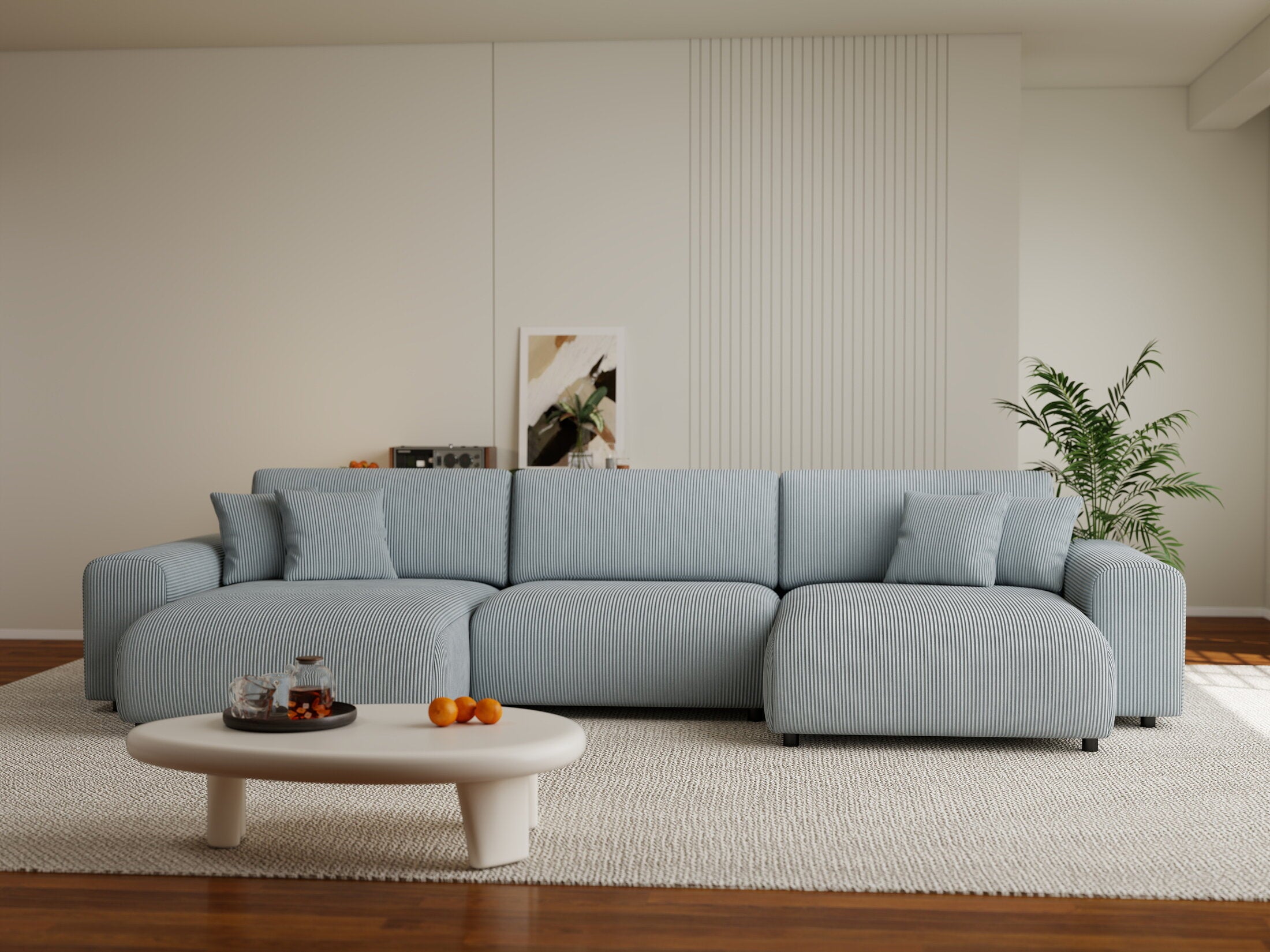 Colțar extensibil dumonde cu ladă de depozitare si sezut confortabil din spuma HR, Sarina U Zoom Gri Mint 350x168 cm