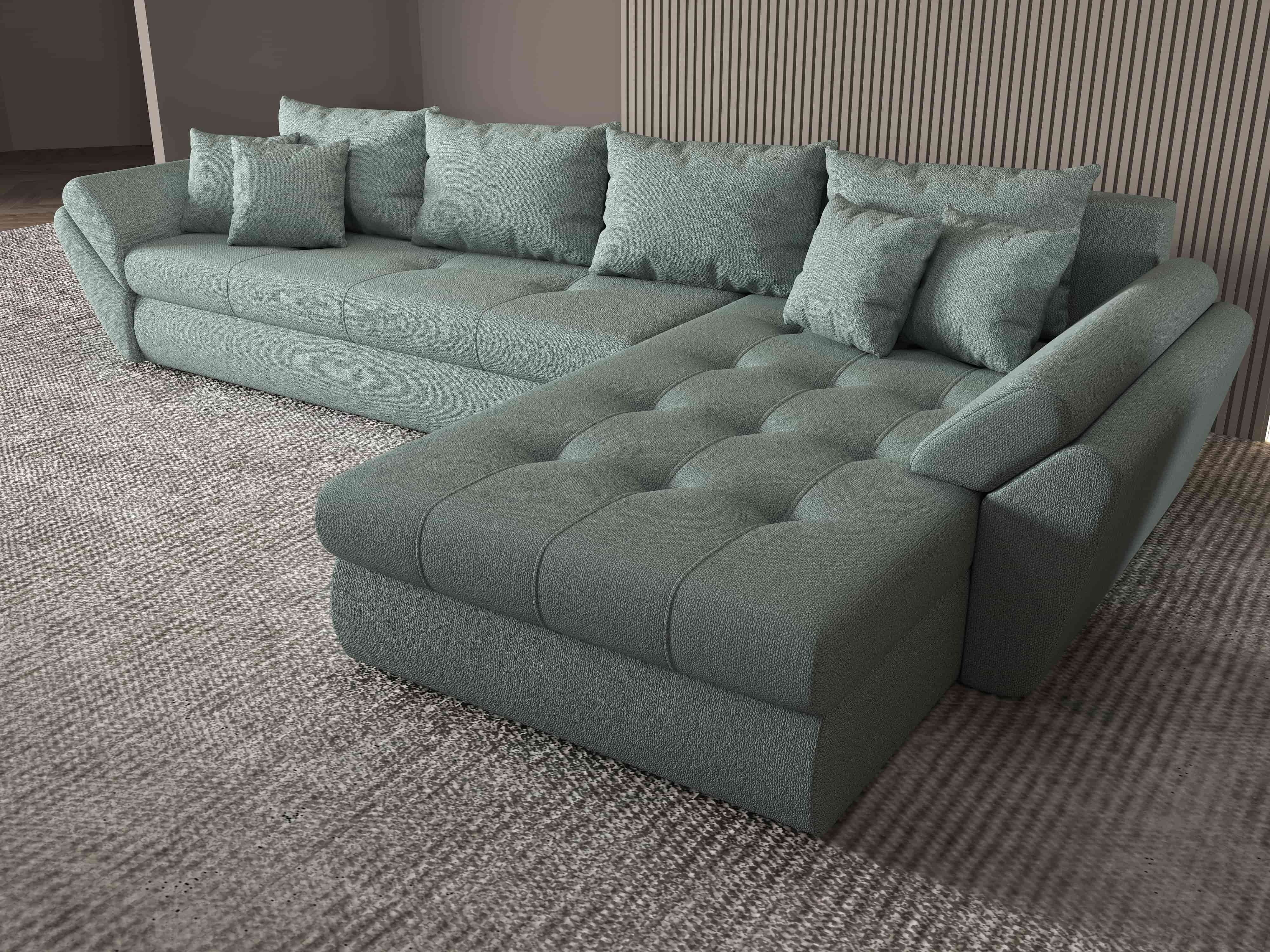 Colțar extensibil dumonde cu ladă de depozitare si sezut confortabil din spuma HR, Loana XL Enjoy Mint II 335x185 cm Fabrica