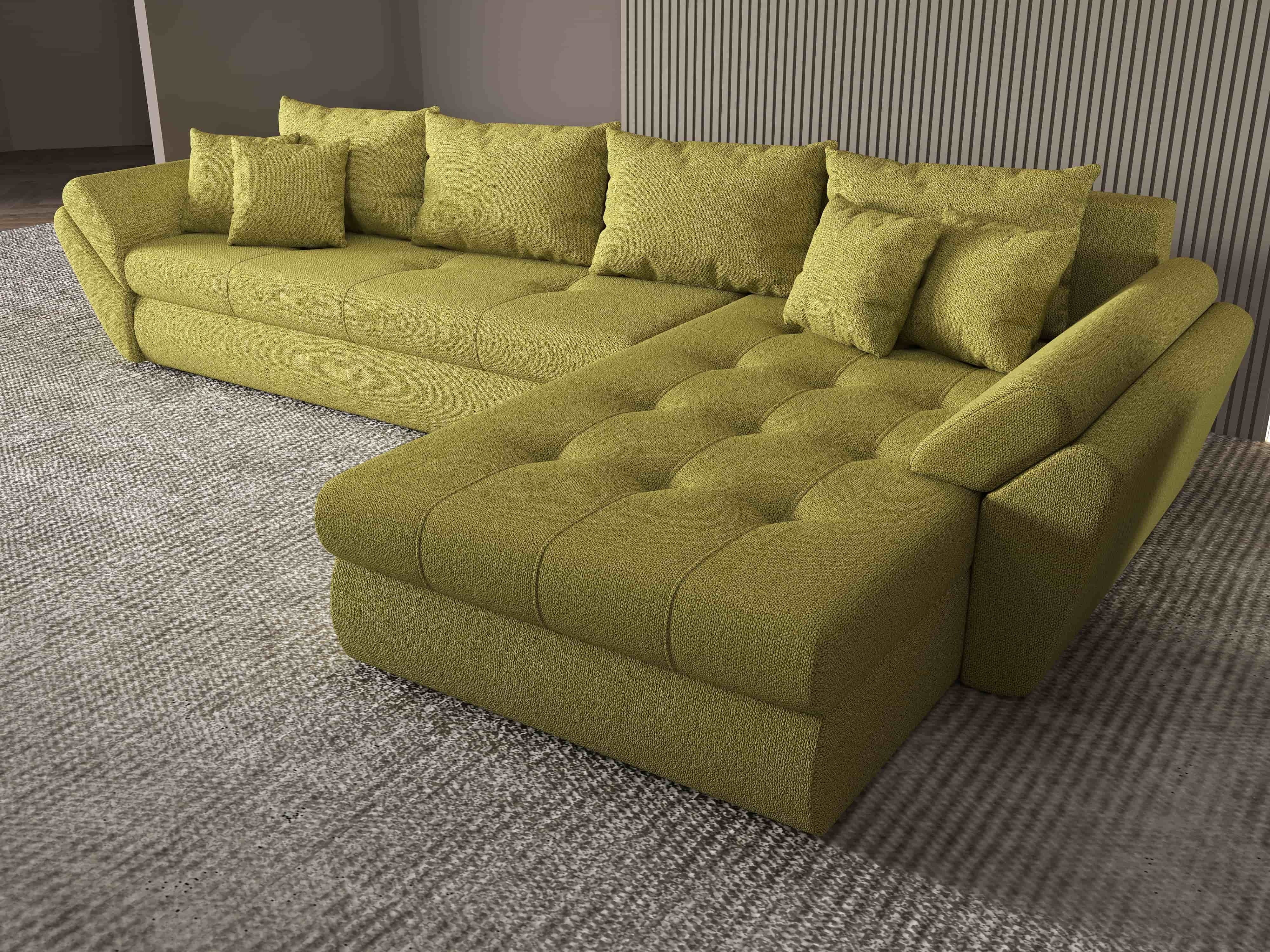 Colțar extensibil dumonde cu ladă de depozitare si sezut confortabil din spuma HR, Loana XL Enjoy Verde II 335x185 cm Fabrica