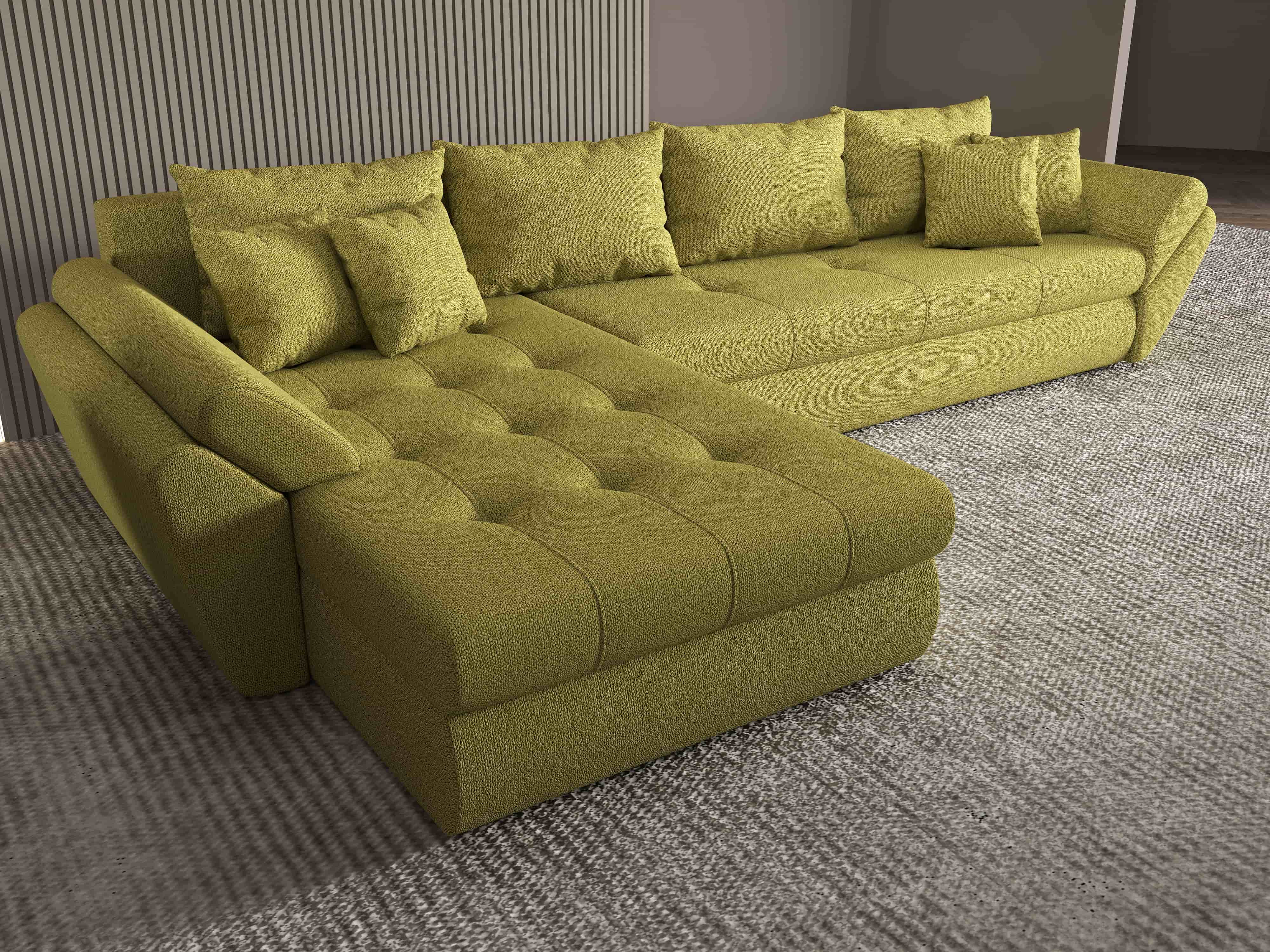 Colțar extensibil dumonde cu ladă de depozitare si sezut confortabil din spuma HR, Loana XL Enjoy Verde 335x185 cm Fabrica