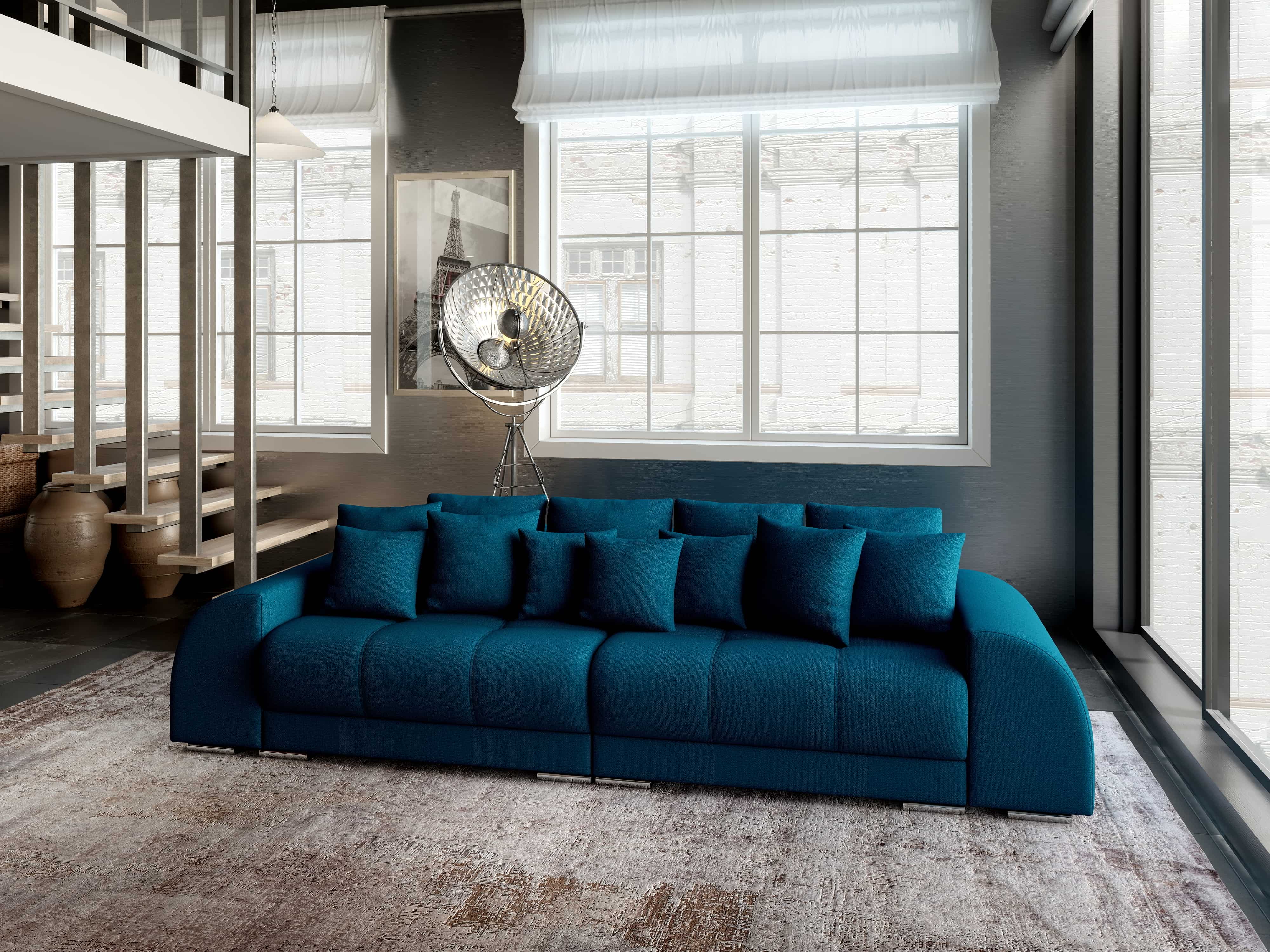 Canapea extensibilă dumonde cu 2 lăzi de depozitare si sezut confortabil din spuma HR, Big Sofa Verona Verde Petrol 310x100 cm Fabrica