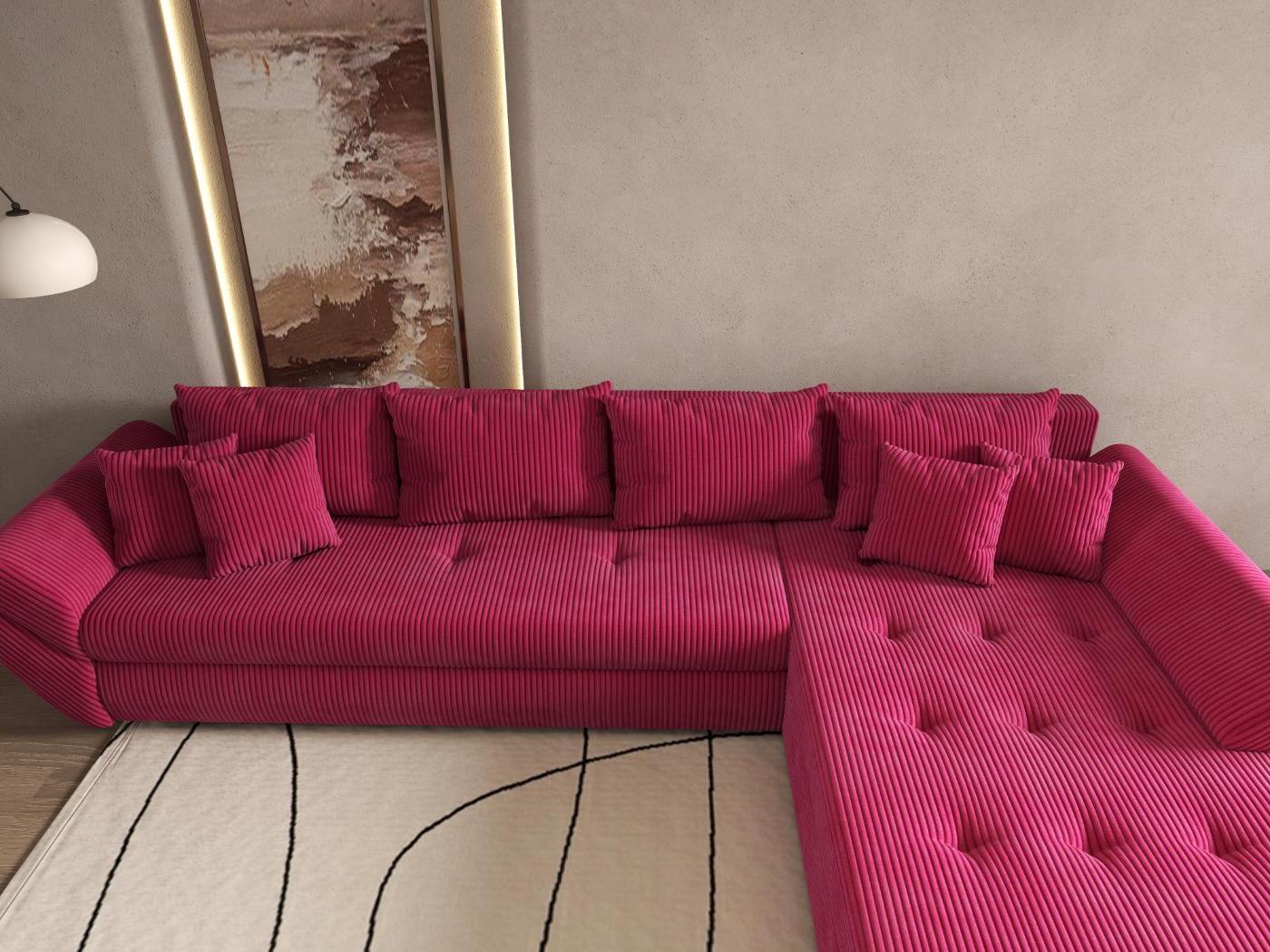 Colțar extensibil dumonde cu ladă de depozitare si sezut confortabil din spuma HR, Loana XL Zoom Rosu II 335x185 cm Fabrica