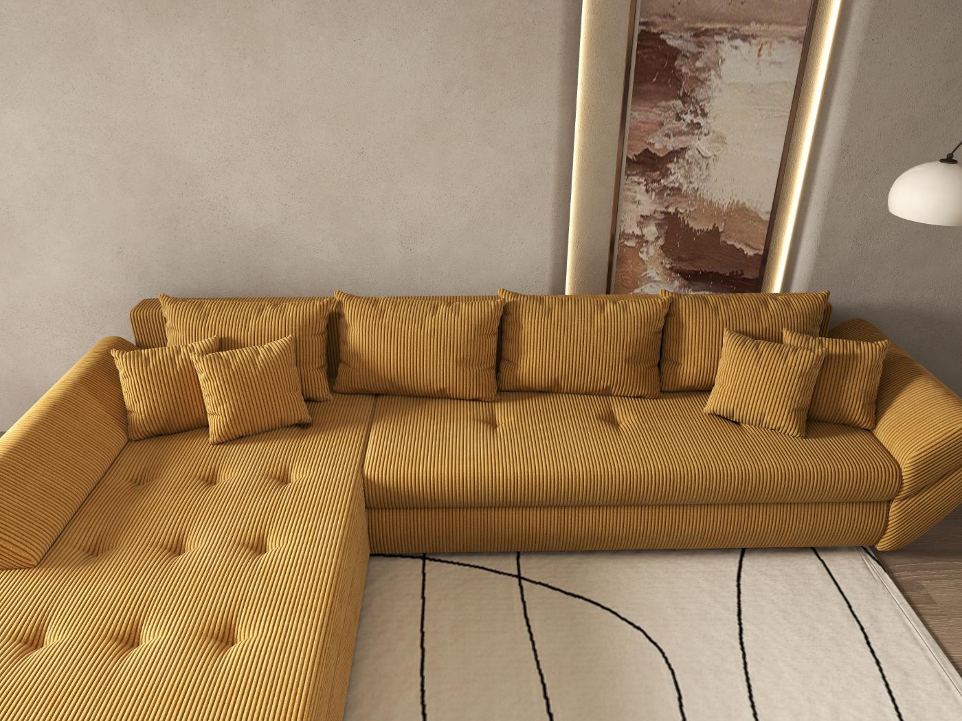 Colțar extensibil dumonde cu ladă de depozitare si sezut confortabil din spuma HR, Loana XL Zoom Mustar 335x185 cm Fabrica