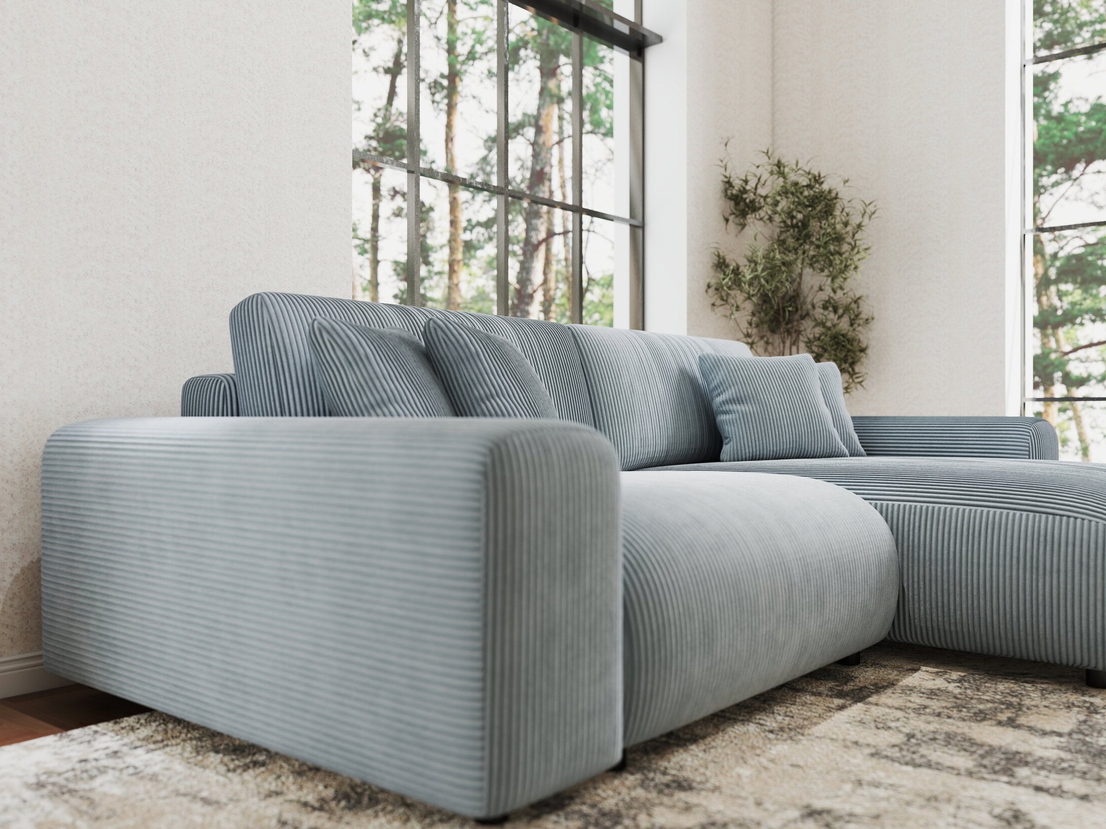 Colțar extensibil dumonde cu ladă de depozitare si sezut confortabil din spuma HR, Sarina Zoom Gri Mint 255x168 cm II