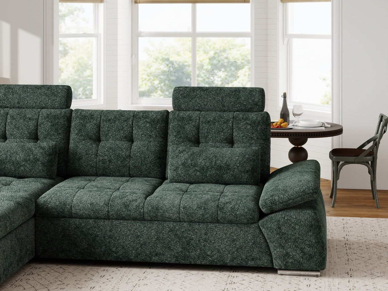 Colțar extensibil dumonde cu ladă de depozitare și șezut confortabil din spumă HR, Merkur Euphoria Verde 270x168 cm