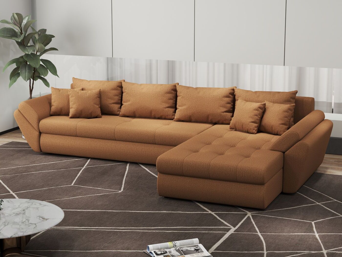 Colțar extensibil dumonde cu ladă de depozitare si sezut confortabil din spuma HR, Loana XL Enjoy Mango II 335x185 cm Fabrica