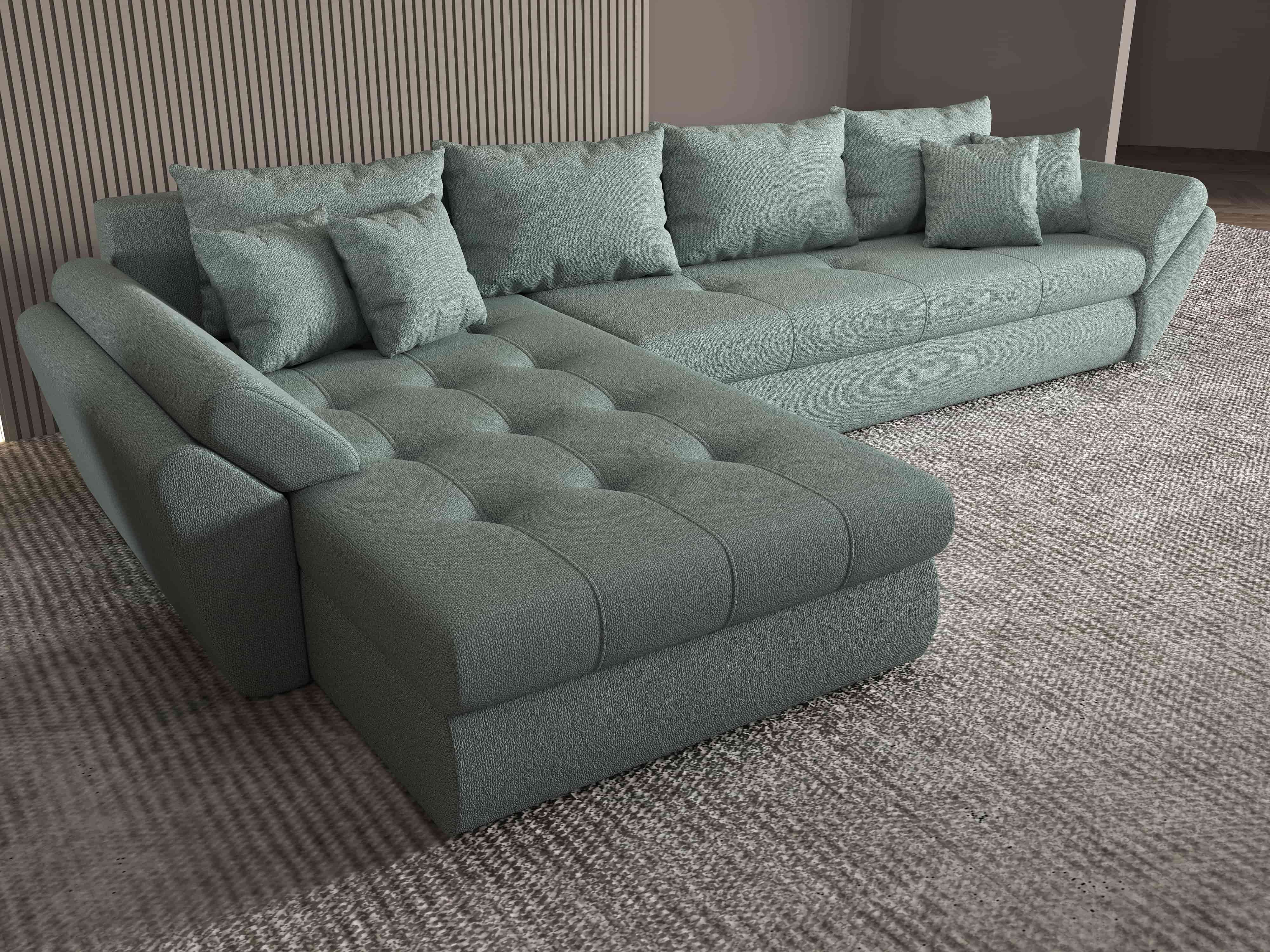 Colțar extensibil dumonde cu ladă de depozitare si sezut confortabil din spuma HR, Loana XL Enjoy Mint 335x185 cm Fabrica
