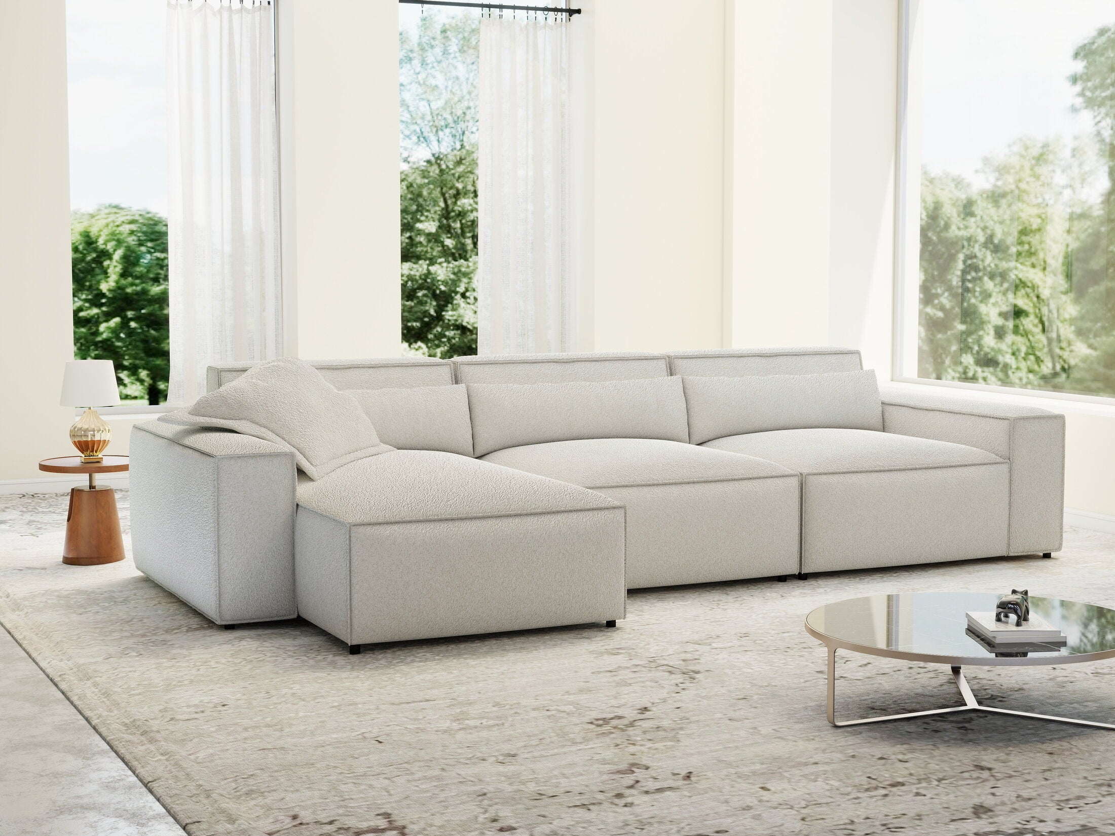 Colțar dumonde cu sezut confortabil din spuma HR, Marvelo XL Euphoria Alb 366x175 cm