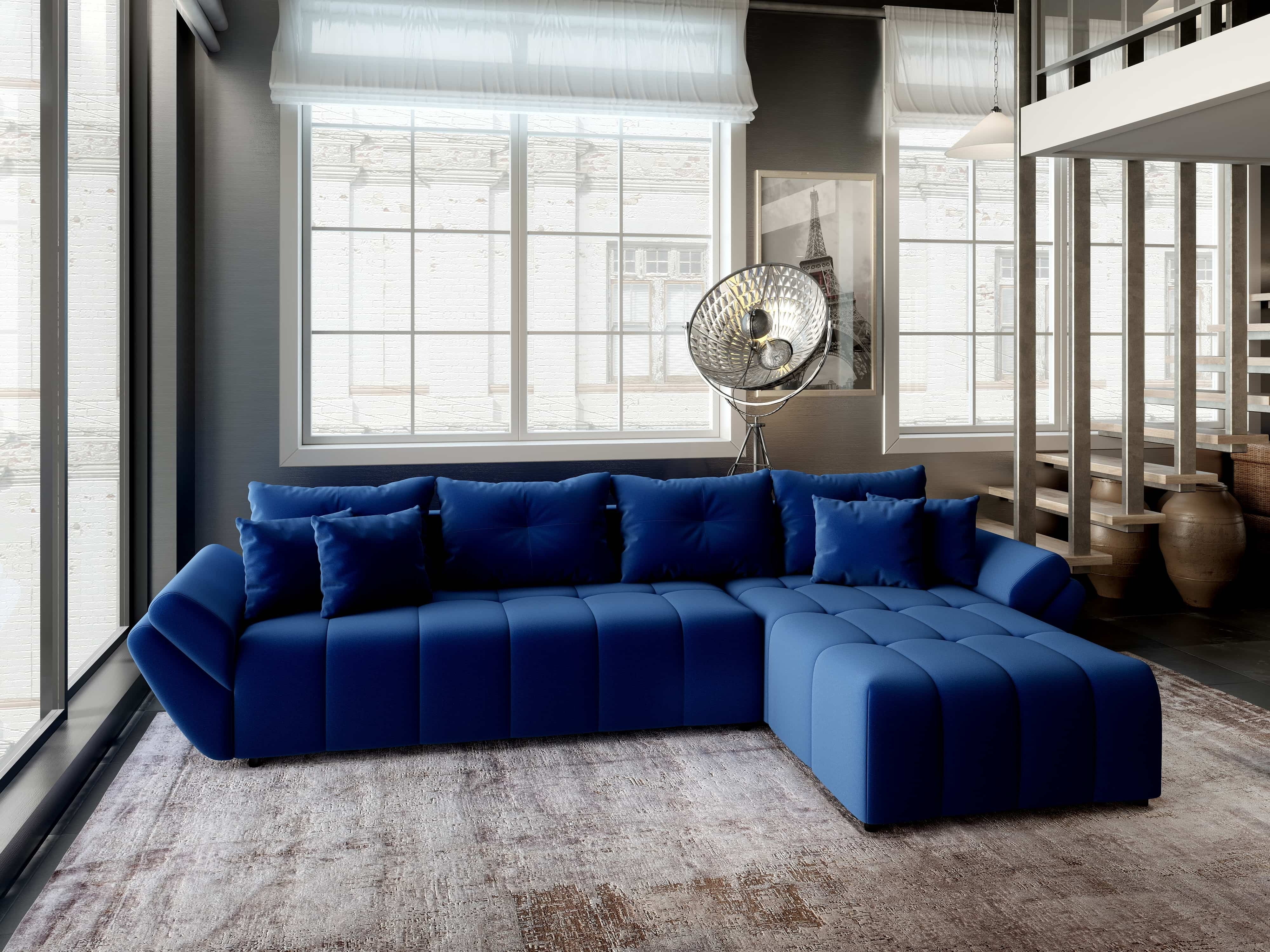 Colțar extensibil dumonde cu ladă de depozitare si sezut confortabil din spuma HR, Berlin XL Royal Albastru 350x185 cm II Fabrica