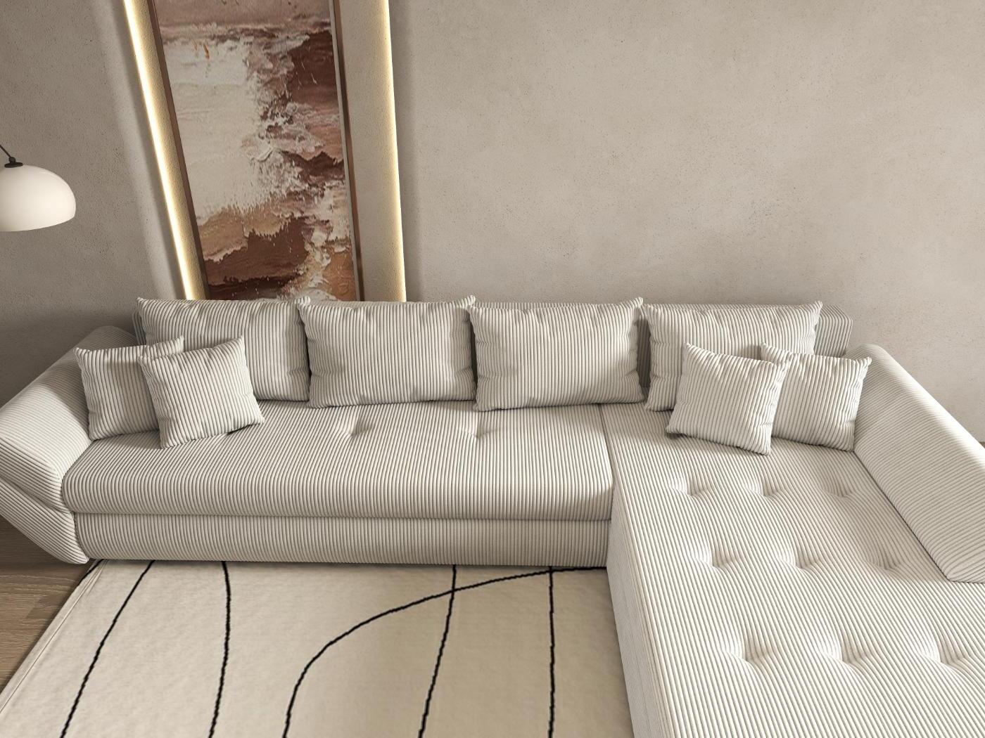 Colțar extensibil dumonde cu ladă de depozitare si sezut confortabil din spuma HR, Loana XL Zoom Cream II 335x185 cm Fabrica