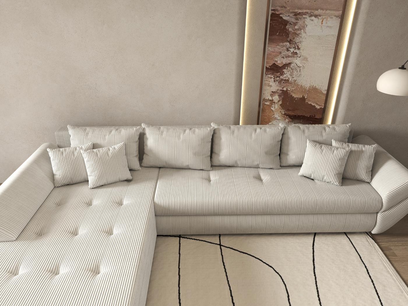 Colțar extensibil dumonde cu ladă de depozitare si sezut confortabil din spuma HR, Loana XL Zoom Cream 335x185 cm Fabrica