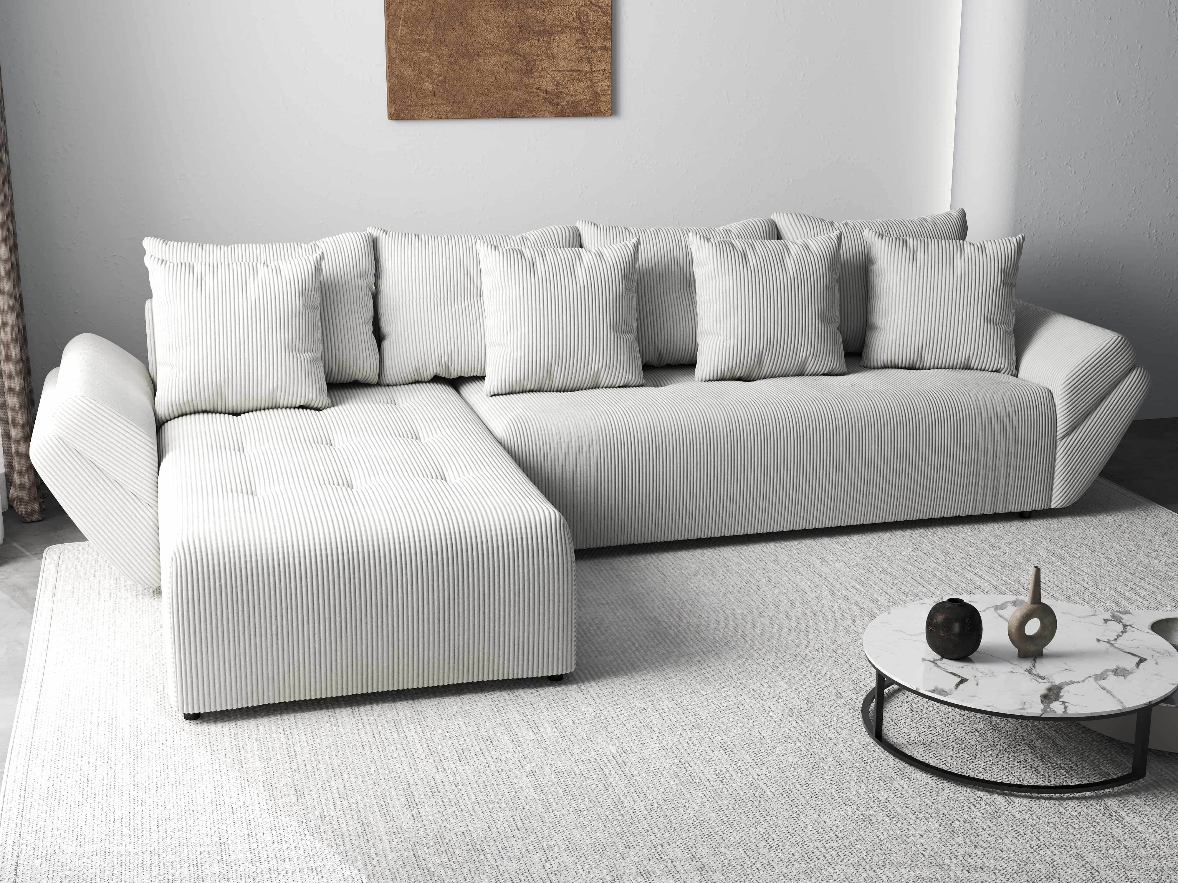 Colțar extensibil dumonde cu ladă de depozitare si sezut confortabil din spuma HR, Berlin XL Zoom Crem 350x185 cm Fabrica