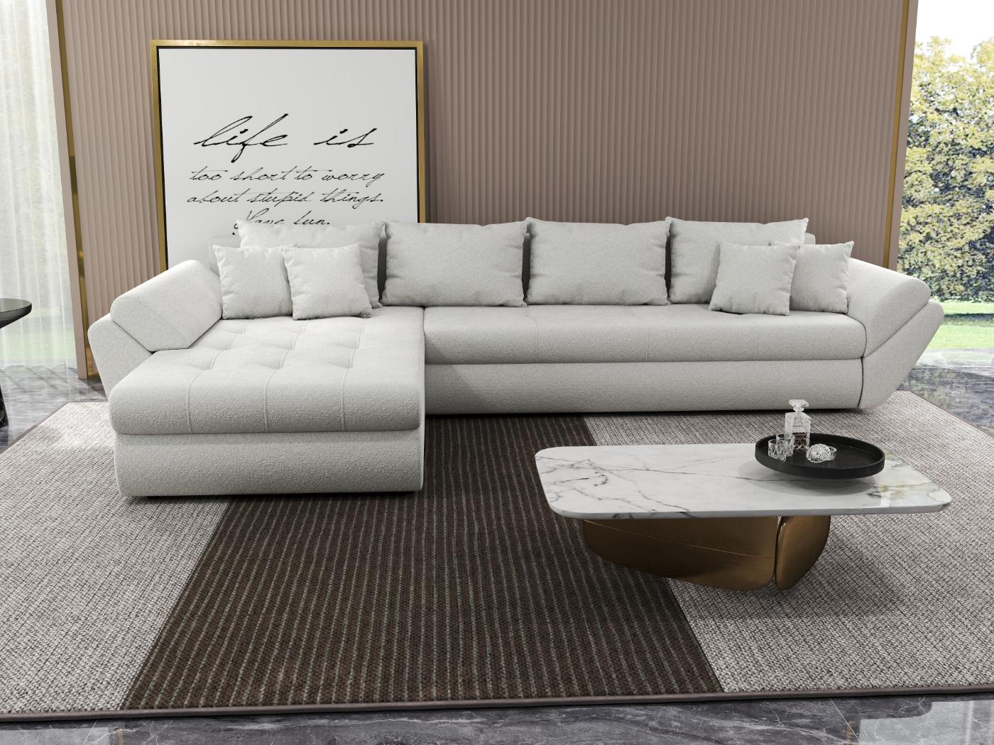 Colțar extensibil dumonde cu ladă de depozitare si sezut confortabil din spuma HR, Loana XL Euphoria Ivory 335x185 cm Fabrica
