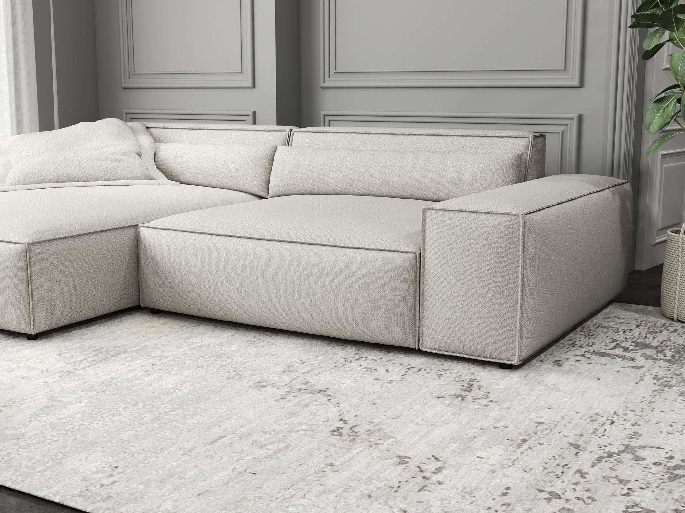 Colțar dumonde cu șezut confortabil din spumă HR, Marvelo Enjoy Bej 264x175 cm