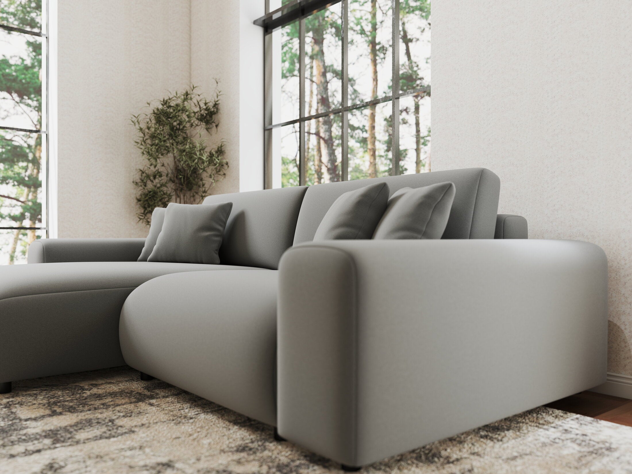 Colțar extensibil dumonde cu ladă de depozitare si sezut confortabil din spuma HR, Sarina Royal Gri 255x168 cm