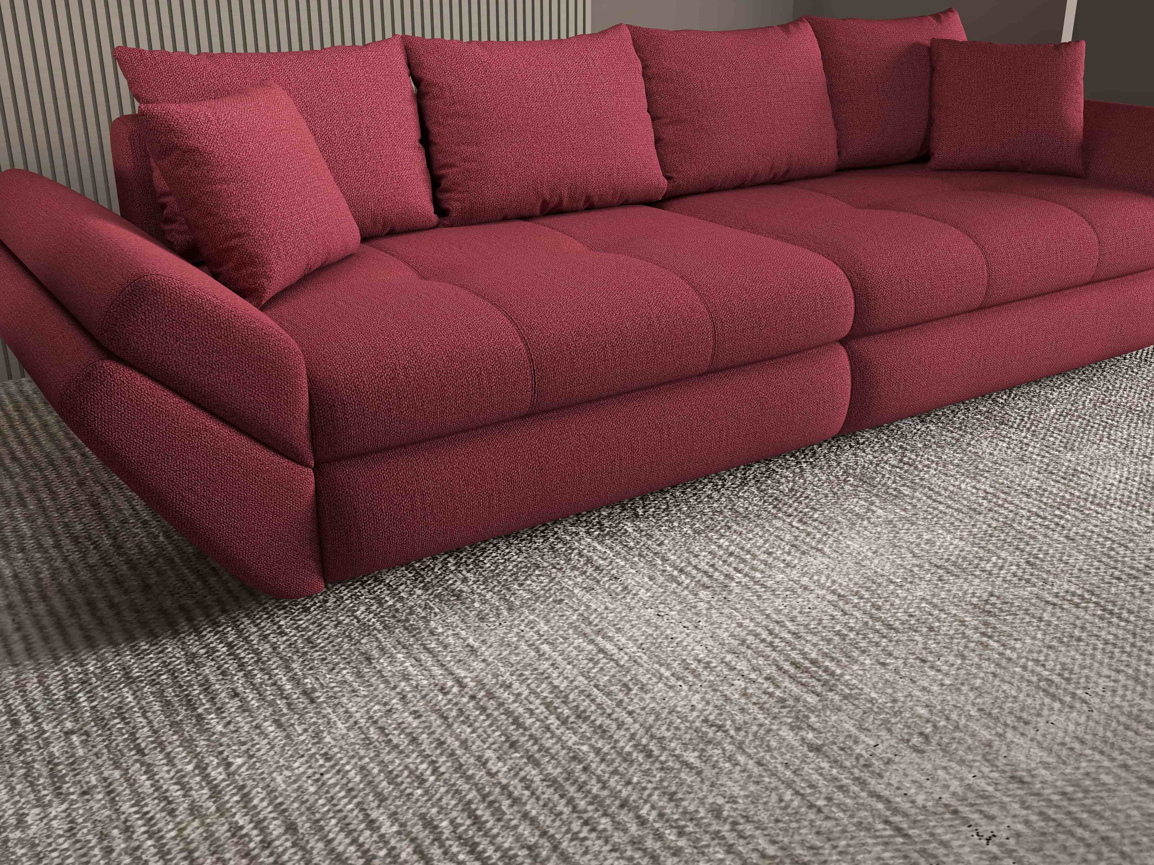 Canapea extensibilă dumonde cu ladă de depozitare si sezut confortabil din spuma HR, Loana Enjoy Rosu 300x100 cm Fabrica