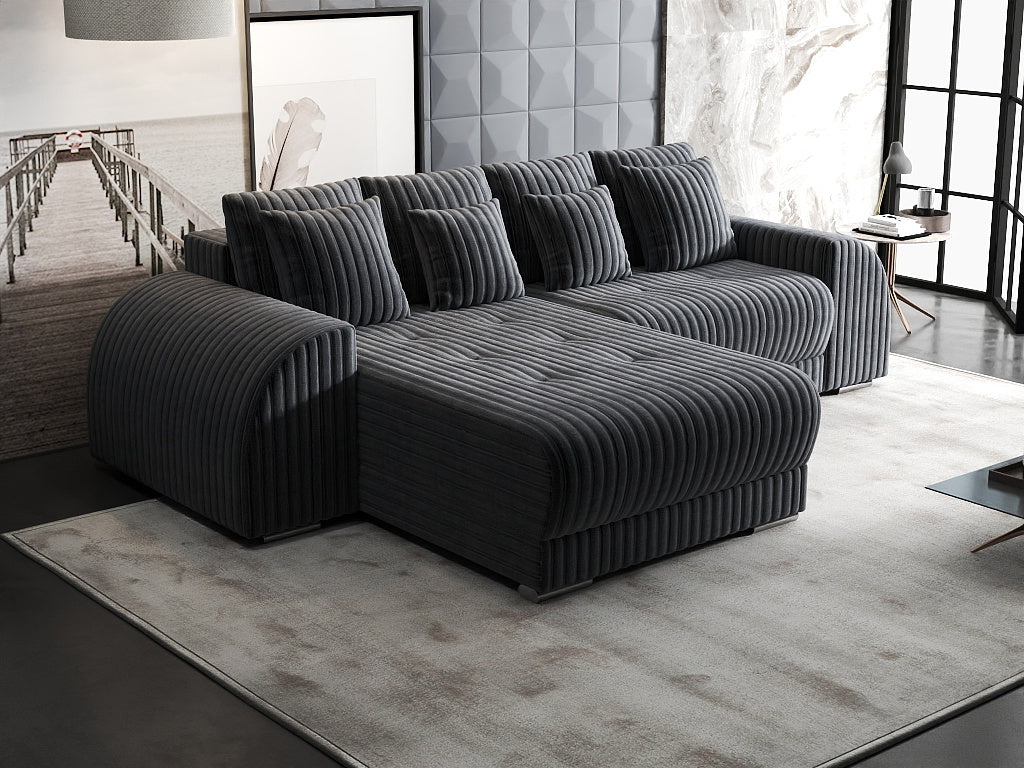 Colțar extensibil dumonde cu ladă de depozitare si sezut confortabil din spuma HR, Verona Ambience Gri 290x185 cm Fabrica