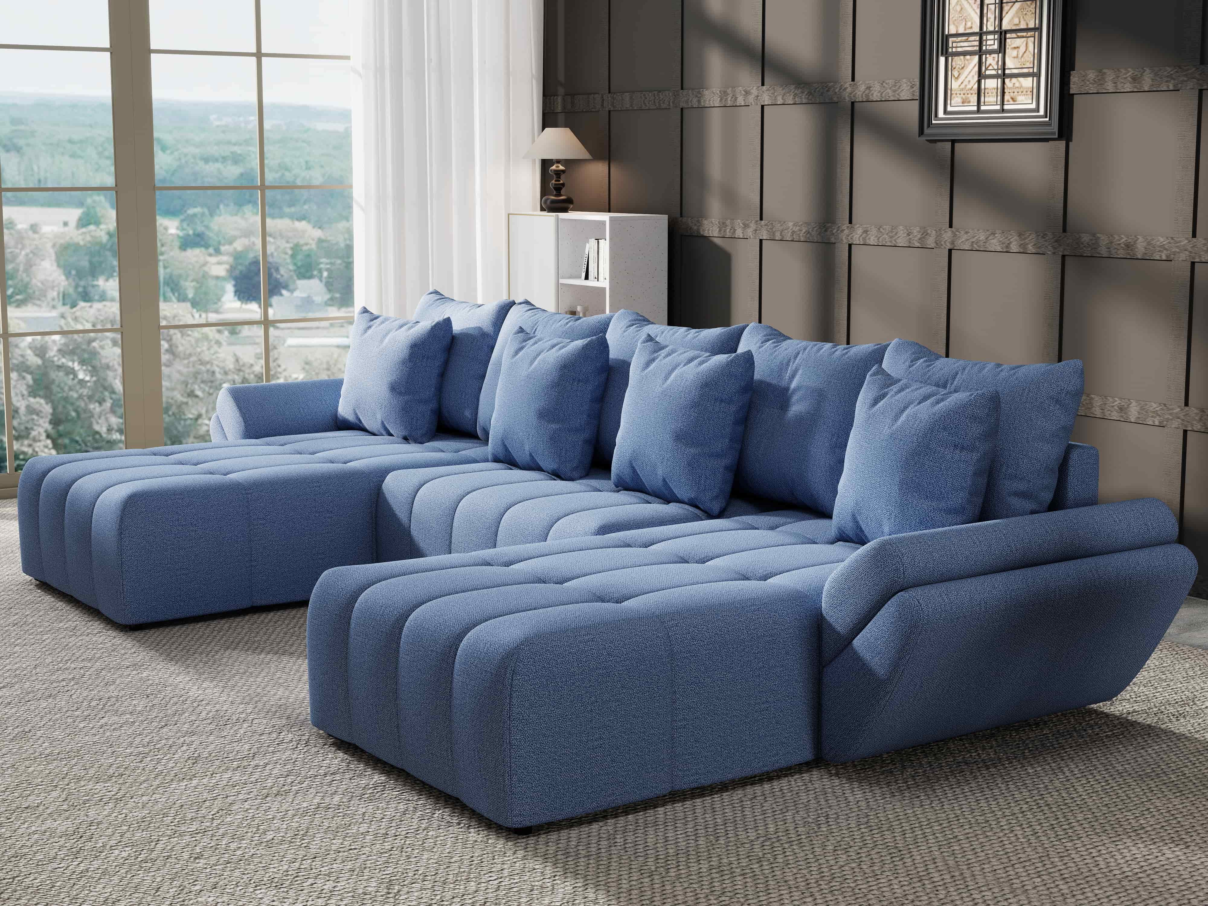 Colțar extensibil dumonde cu ladă de depozitare si sezut confortabil din spuma HR, Berlin U Enjoy Blue 380x180 cm Fabrica