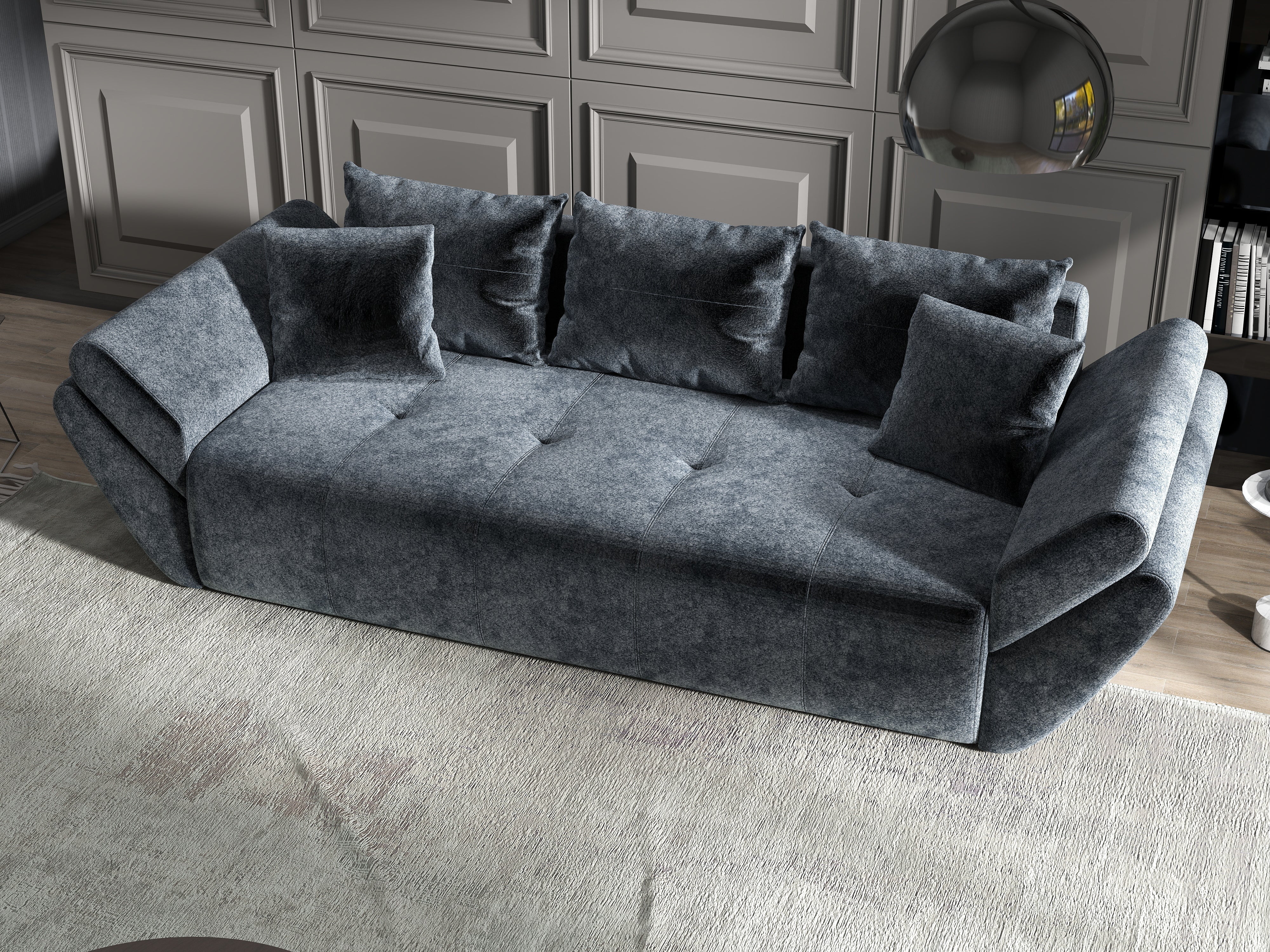 Canapea extensibilă dumonde cu ladă de depozitare si sezut confortabil din spuma HR, Berlin Euphoria Grafit 250x100 cm Fabrica