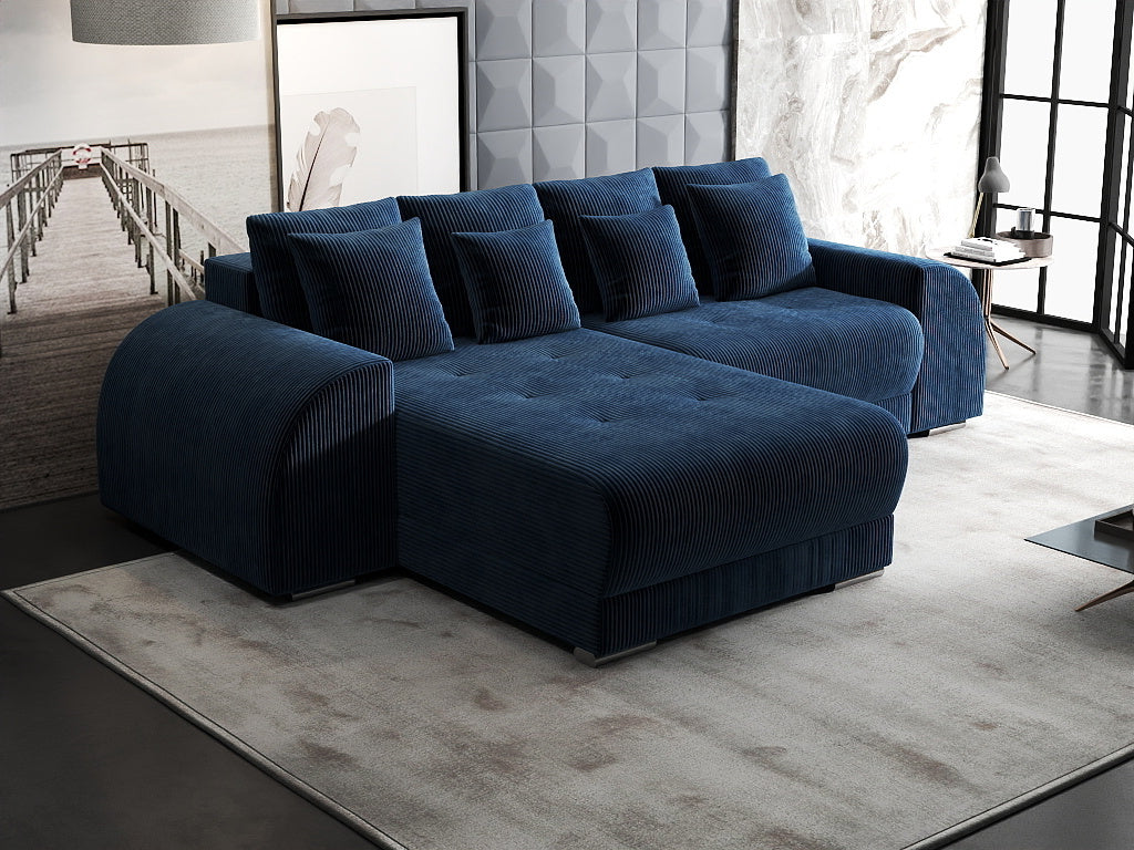 Colțar extensibil dumonde cu ladă de depozitare si sezut confortabil din spuma HR, Verona Zoom Albastru 290x185 cm Fabrica