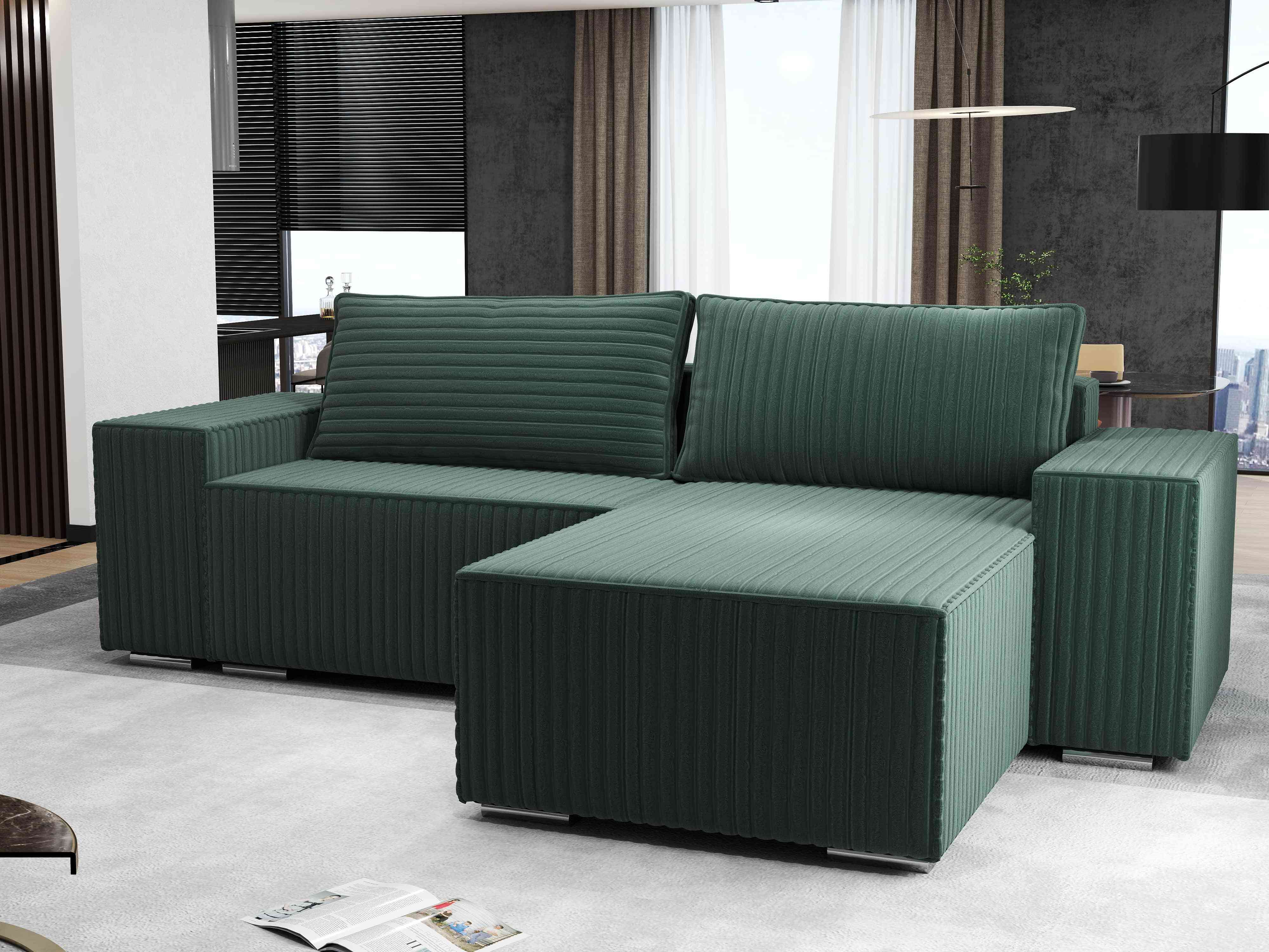 Colțar extensibil dumonde cu ladă de depozitare si sezut confortabil din spuma HR, Dream Ambience Verde 290x185 cm II Fabrica