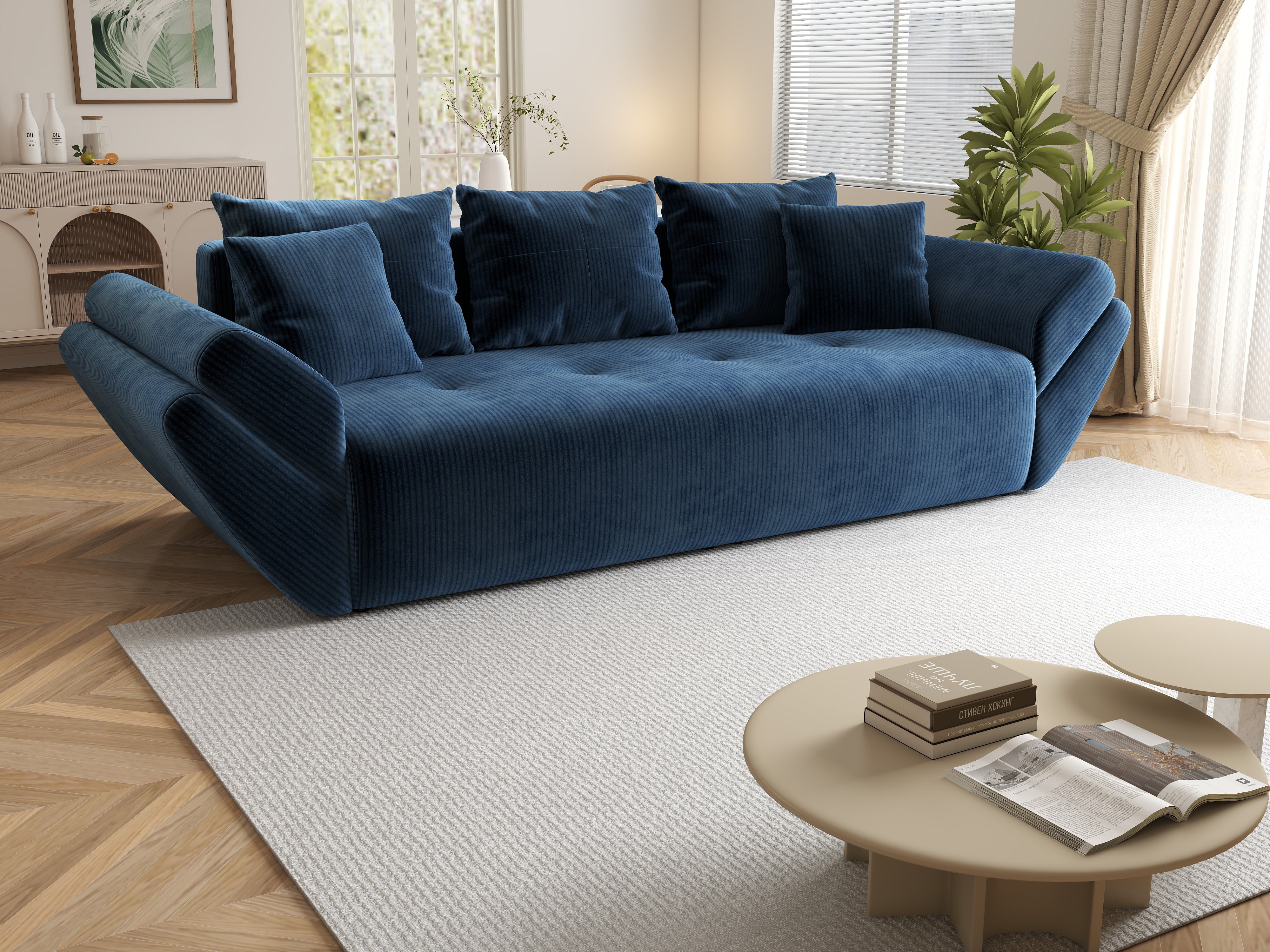 Canapea extensibilă dumonde cu ladă de depozitare si sezut confortabil din spuma HR, Berlin Zoom Blue 250x100 cm Fabrica