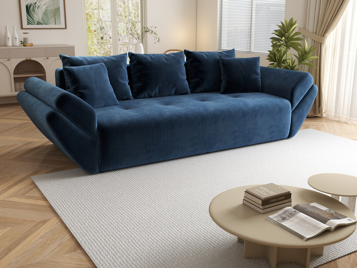 Canapea extensibilă dumonde cu ladă de depozitare si sezut confortabil din spuma HR, Berlin Zoom Blue 250x100 cm Fabrica