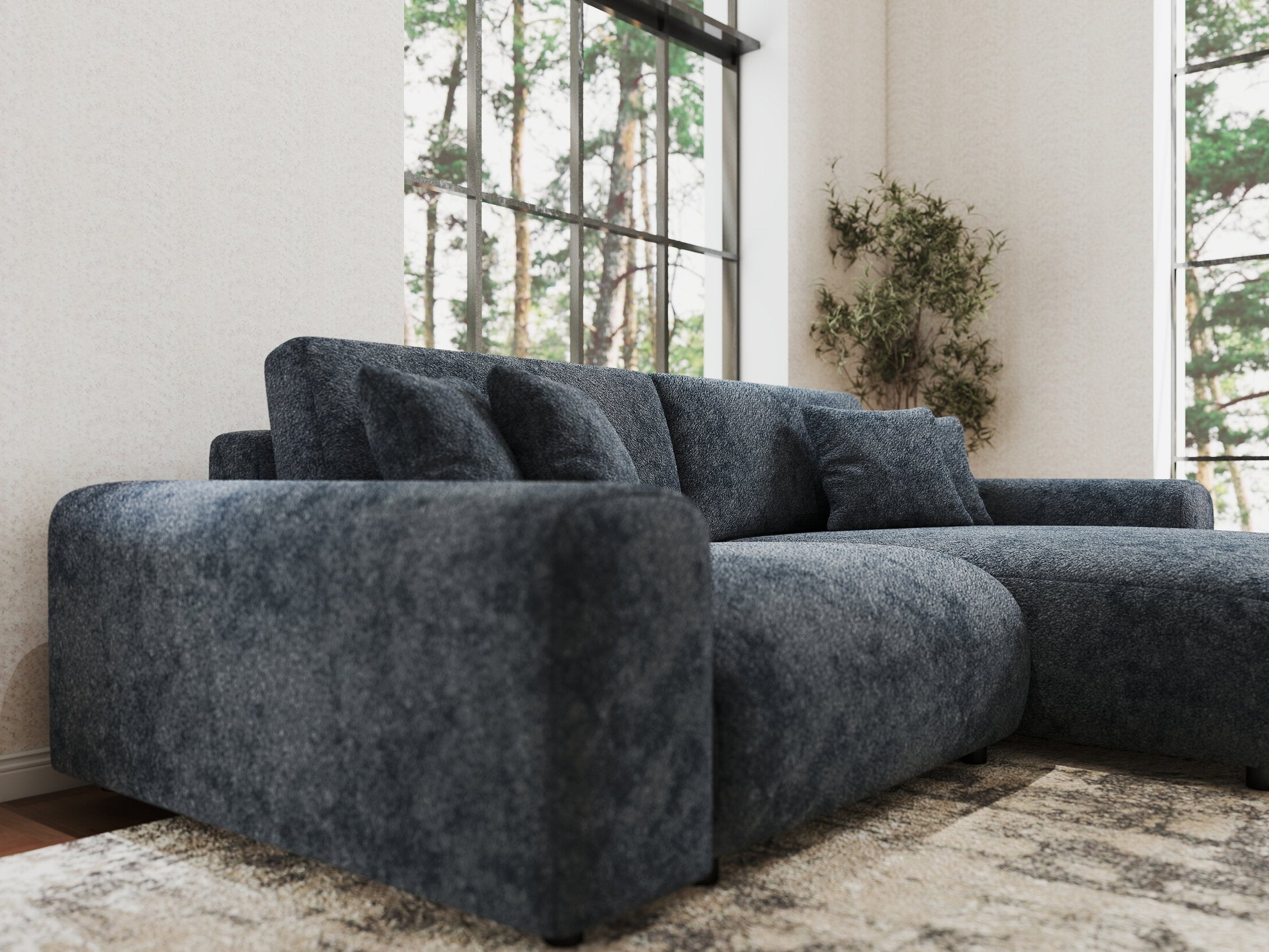 Colțar extensibil dumonde cu ladă de depozitare si sezut confortabil din spuma HR, Sarina Euphoria Gri Grafit 255x168 cm II