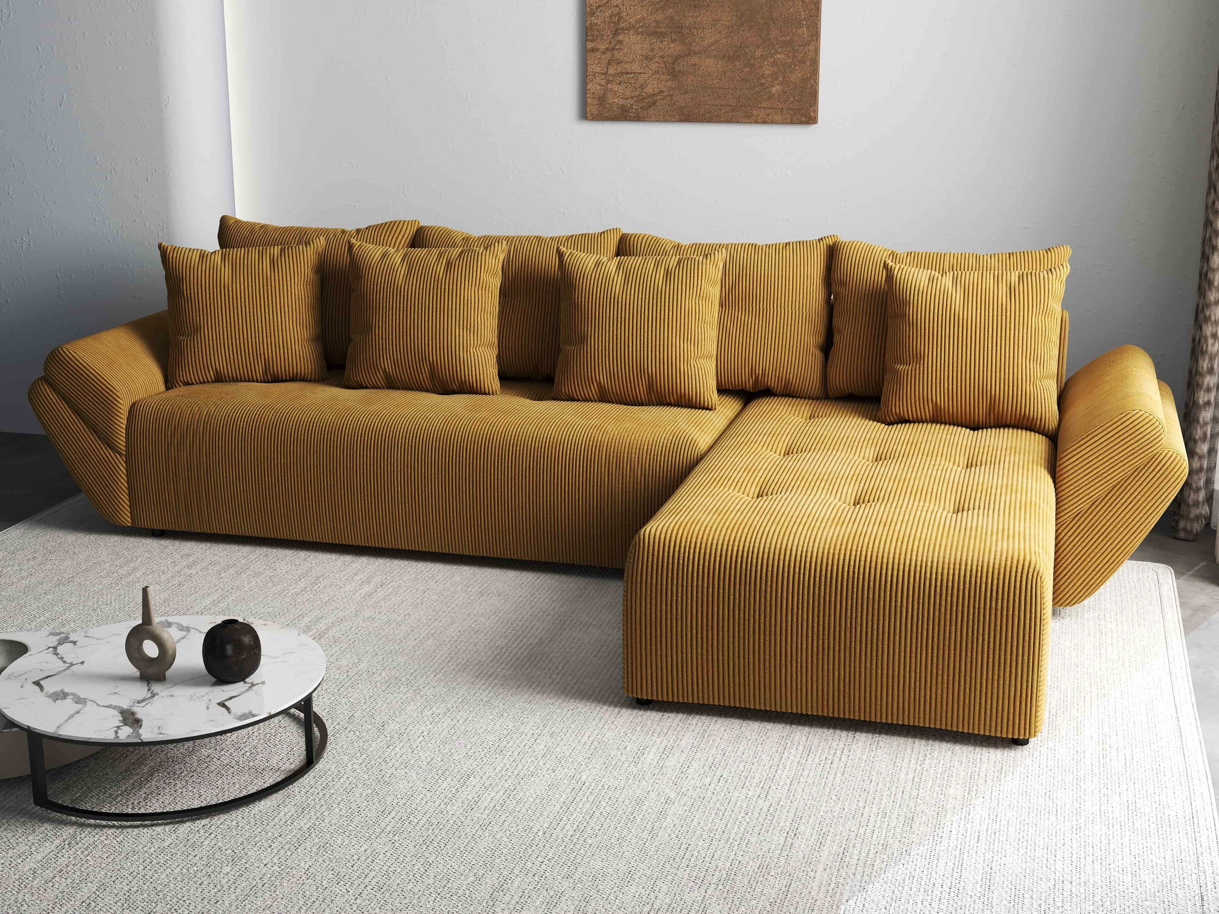 Colțar extensibil dumonde cu ladă de depozitare si sezut confortabil din spuma HR, Berlin XL Zoom Mustar 350x185 cm II Fabrica