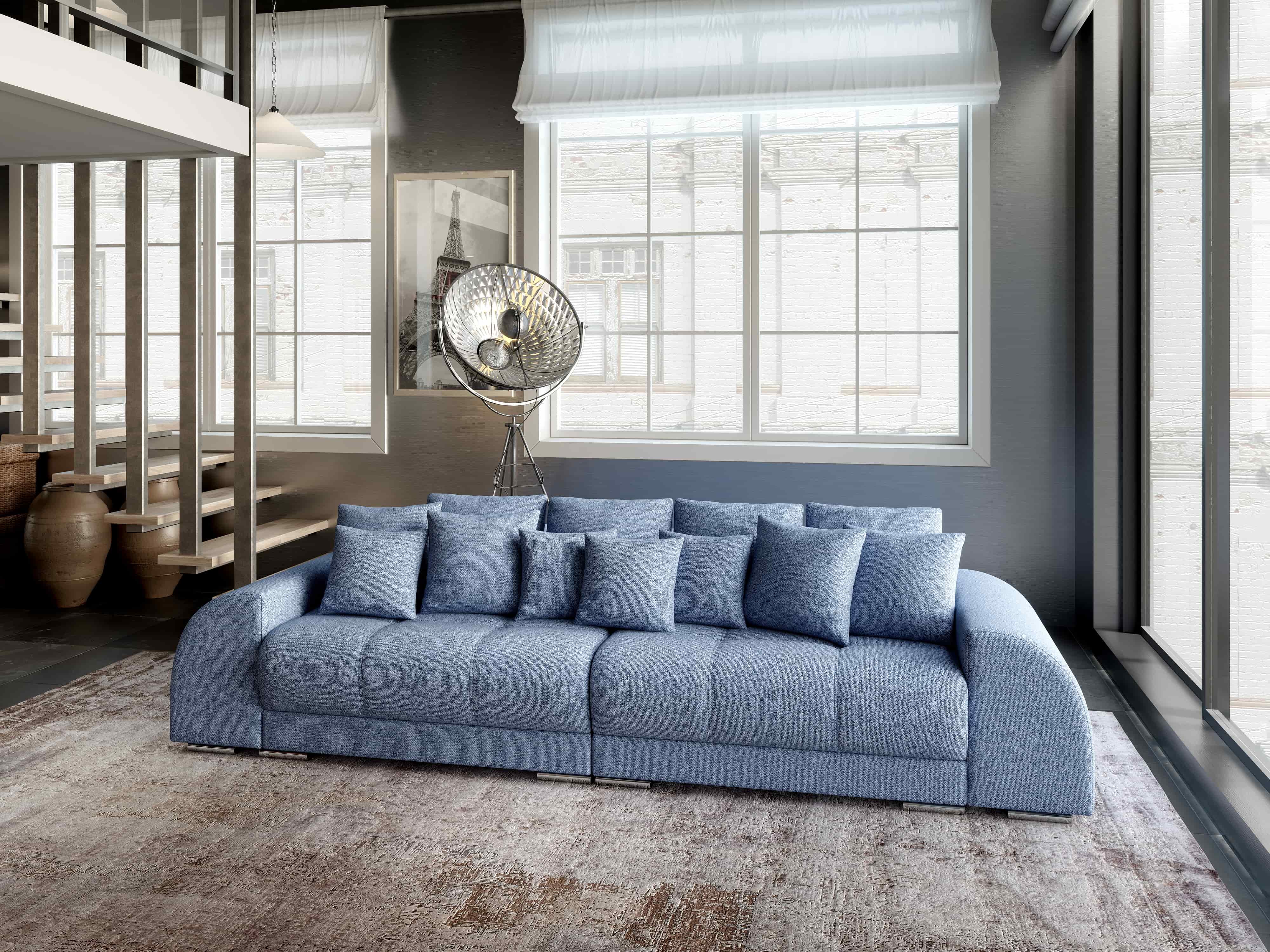 Canapea extensibilă dumonde cu 2 lăzi de depozitare si sezut confortabil din spuma HR, Big Sofa Verona Blue 310x100 cm Fabrica