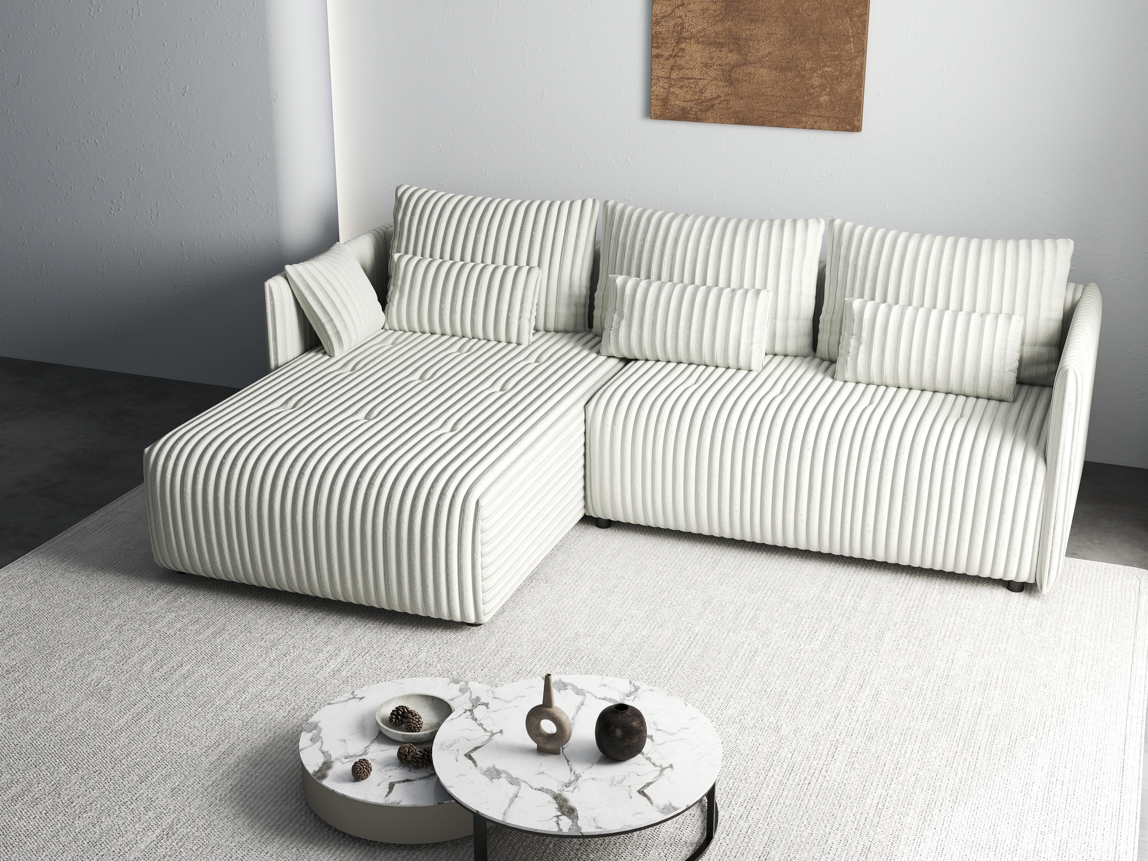 Colțar extensibil dumonde cu ladă de depozitare si sezut confortabil din spuma HR, Malta Ambience White 235x185 cm Fabrica