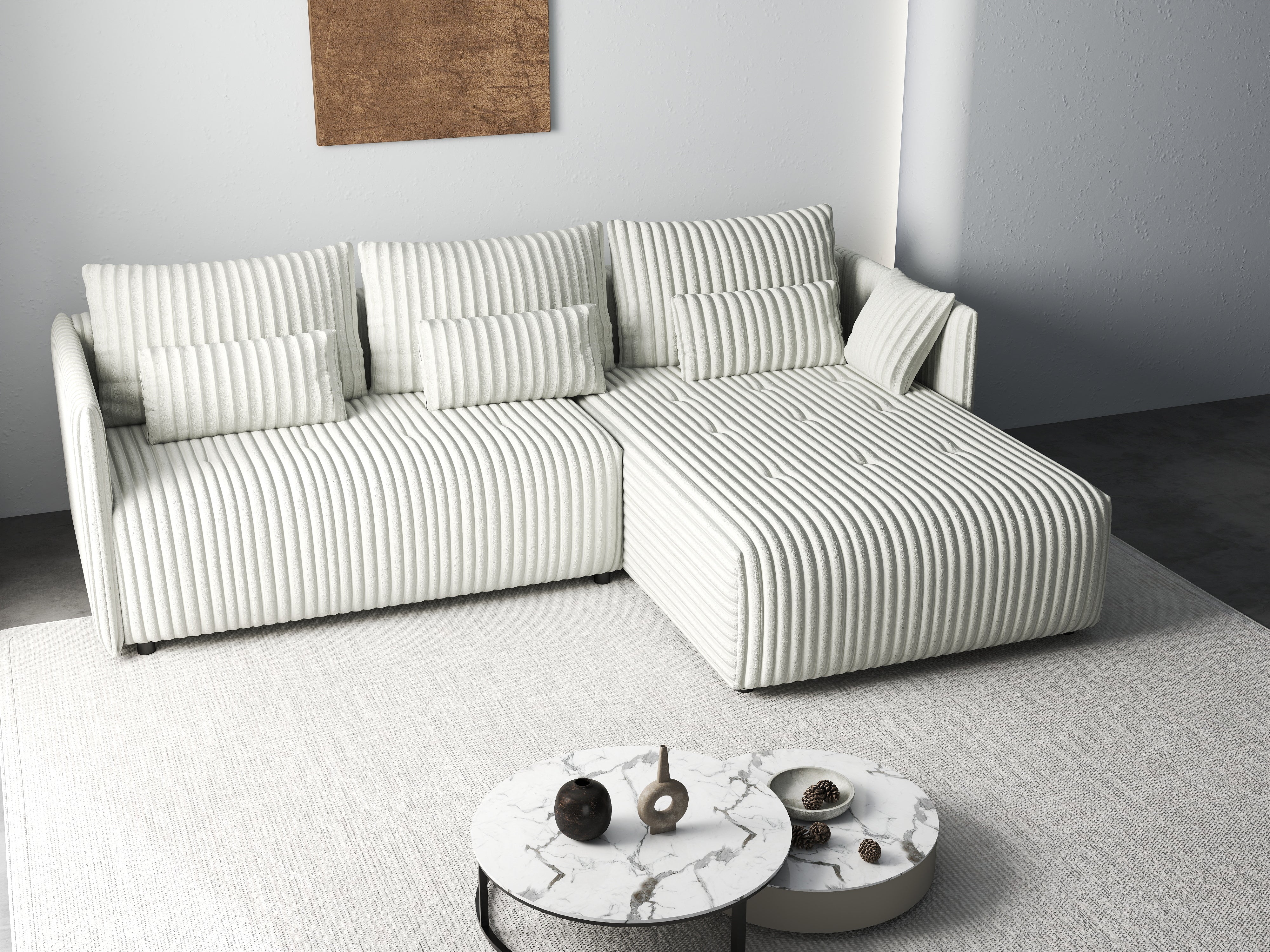 Colțar extensibil dumonde cu ladă de depozitare si sezut confortabil din spuma HR, Malta Ambience White II 235x185 cm Fabrica