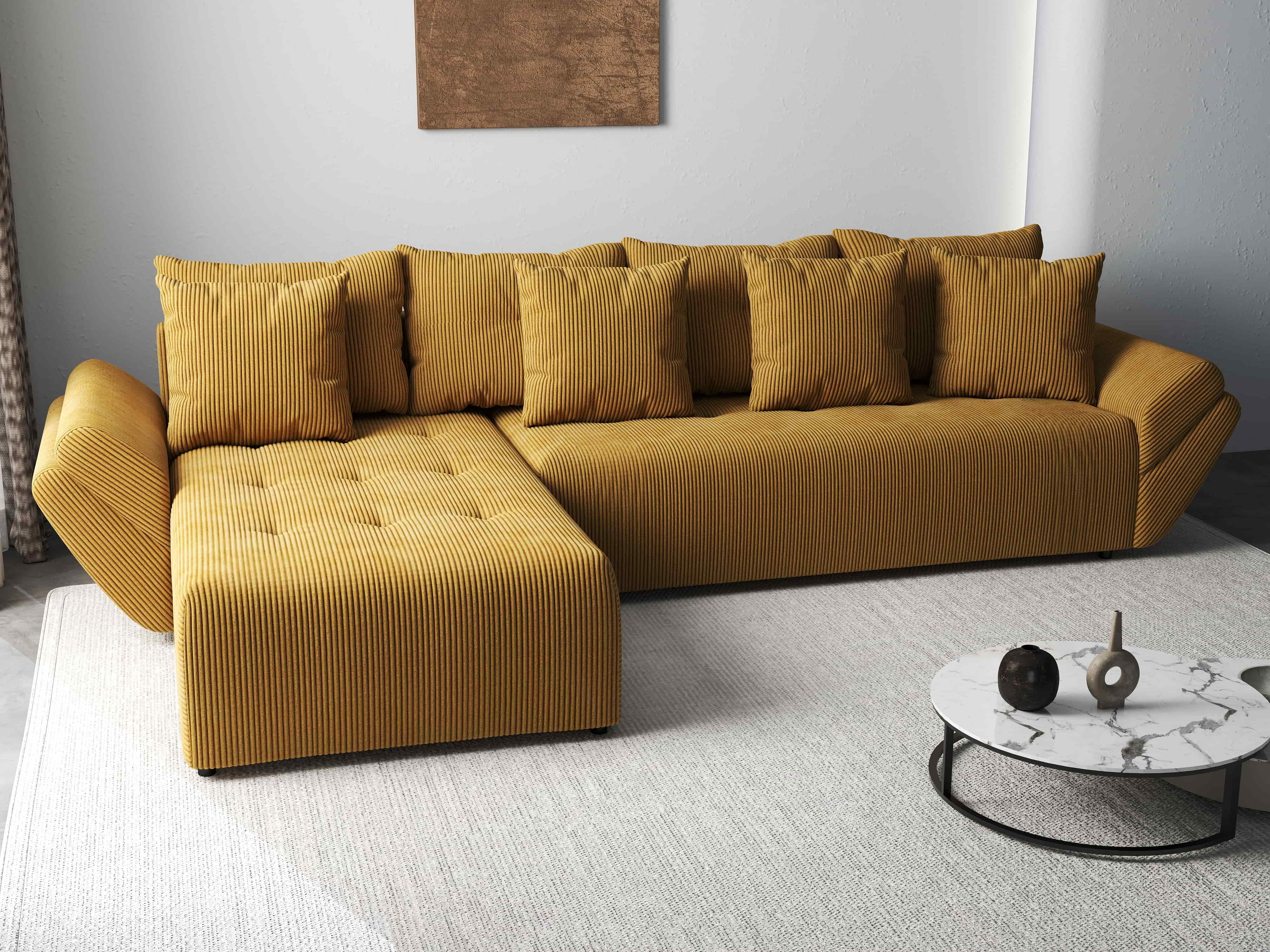 Colțar extensibil dumonde cu ladă de depozitare si sezut confortabil din spuma HR, Berlin XL Zoom Mustar 350x185 cm Fabrica