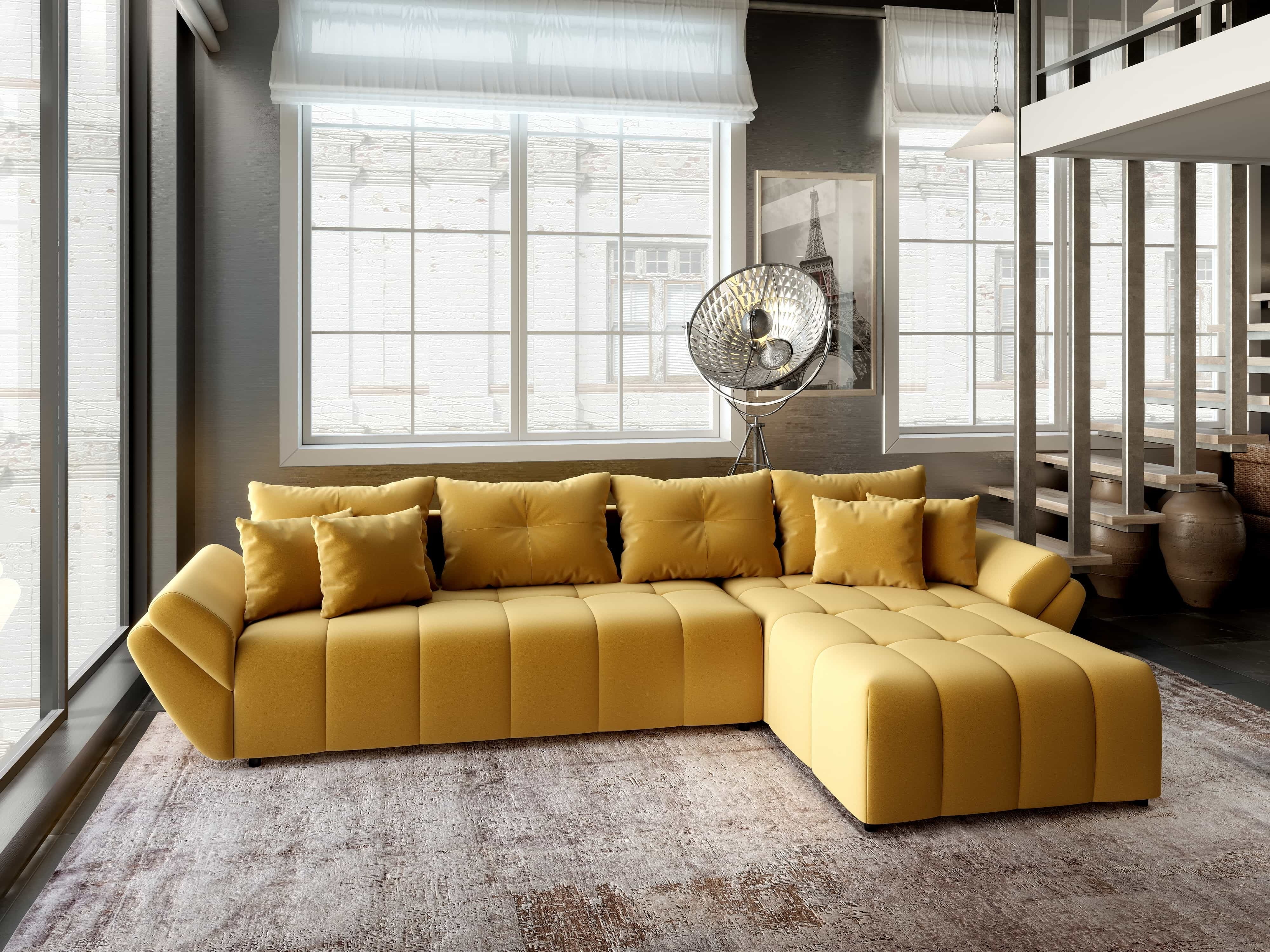 Colțar extensibil dumonde cu ladă de depozitare si sezut confortabil din spuma HR, Berlin XL Royal Mustar 350x185 cm II Fabrica