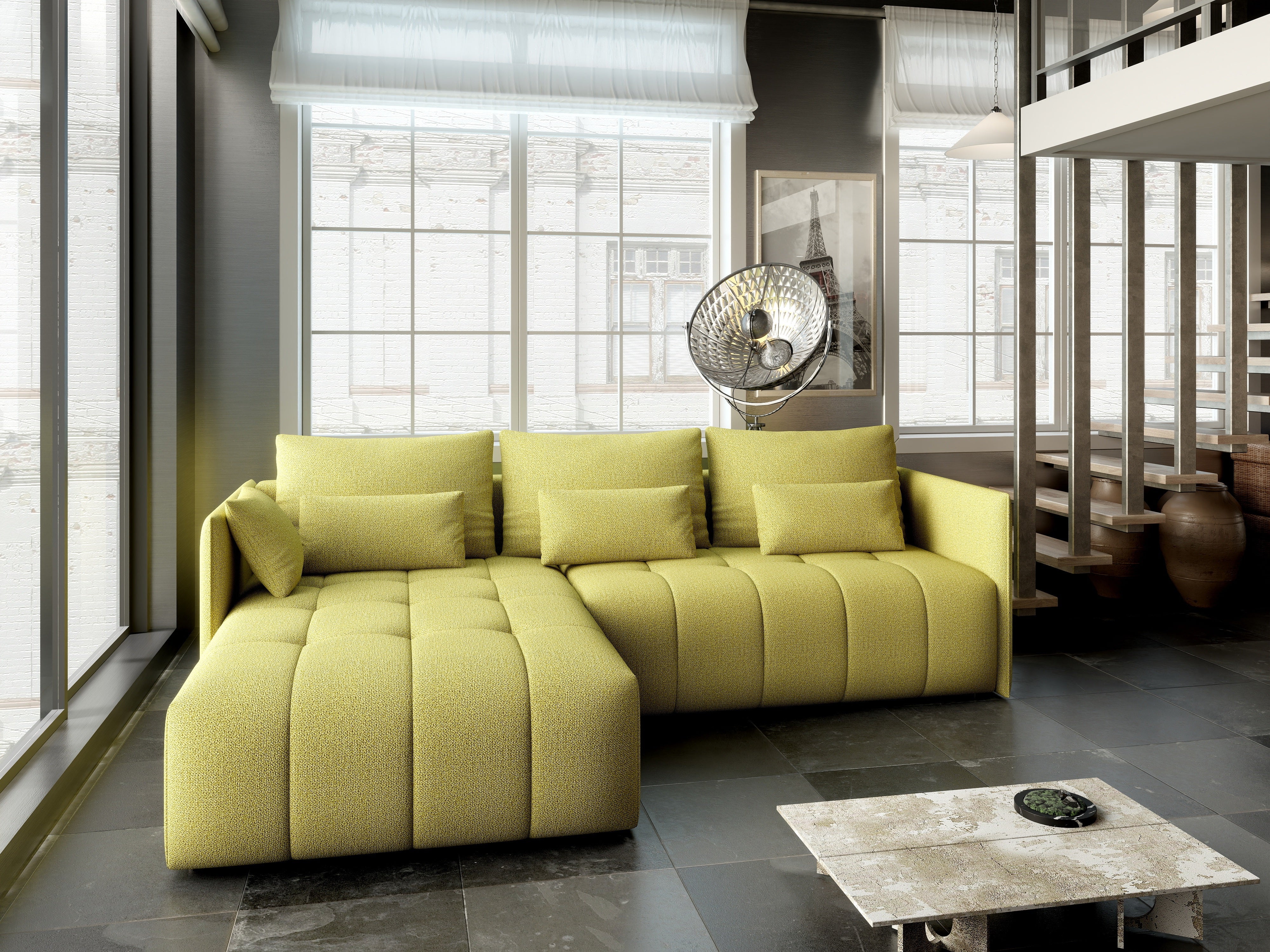 Colțar extensibil dumonde cu ladă de depozitare si sezut confortabil din spuma HR, Malta Enjoy Green 235x185 cm Fabrica