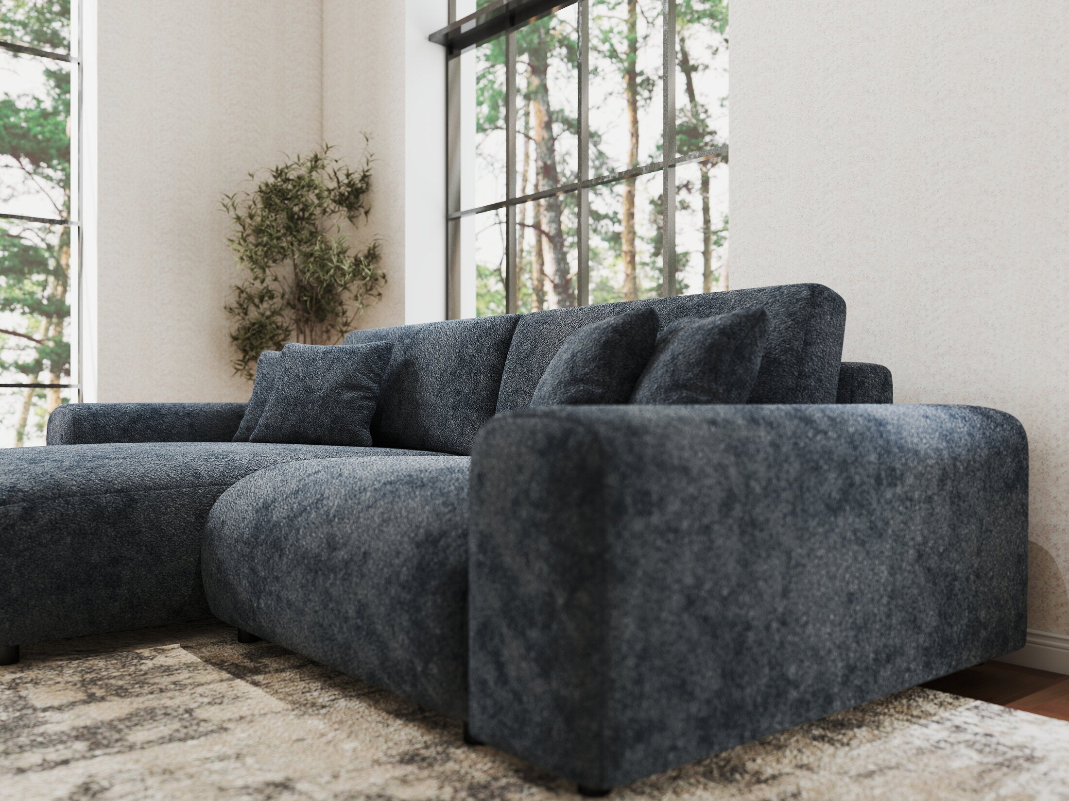 Colțar extensibil dumonde cu ladă de depozitare si sezut confortabil din spuma HR, Sarina Euphoria Gri Grafit 255x168 cm