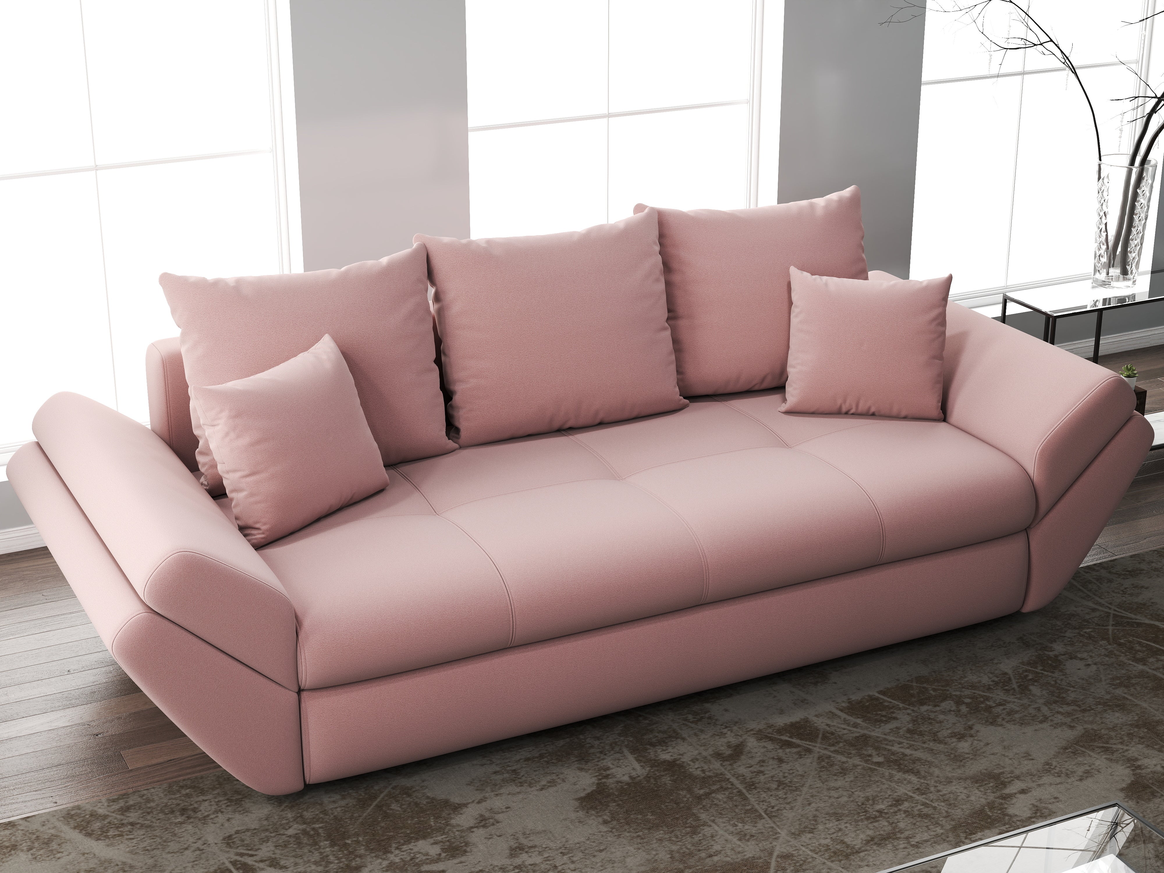 Canapea extensibilă dumonde cu ladă de depozitare si sezut confortabil din spuma HR, Loana Royal Pink 250x100 cm Fabrica