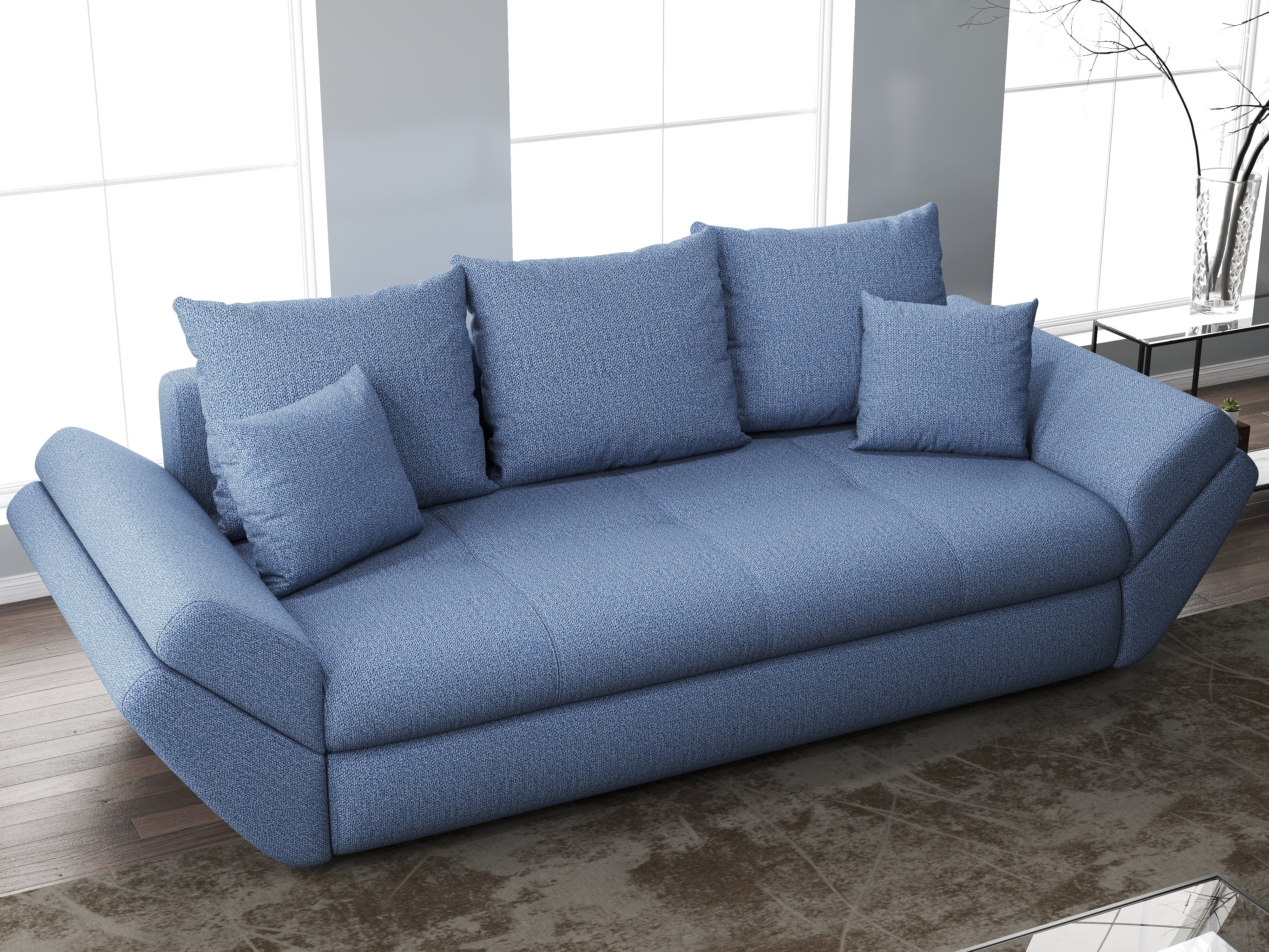 Canapea extensibilă dumonde cu ladă de depozitare si sezut confortabil din spuma HR, Loana Enjoy Blue 250x100 cm Fabrica