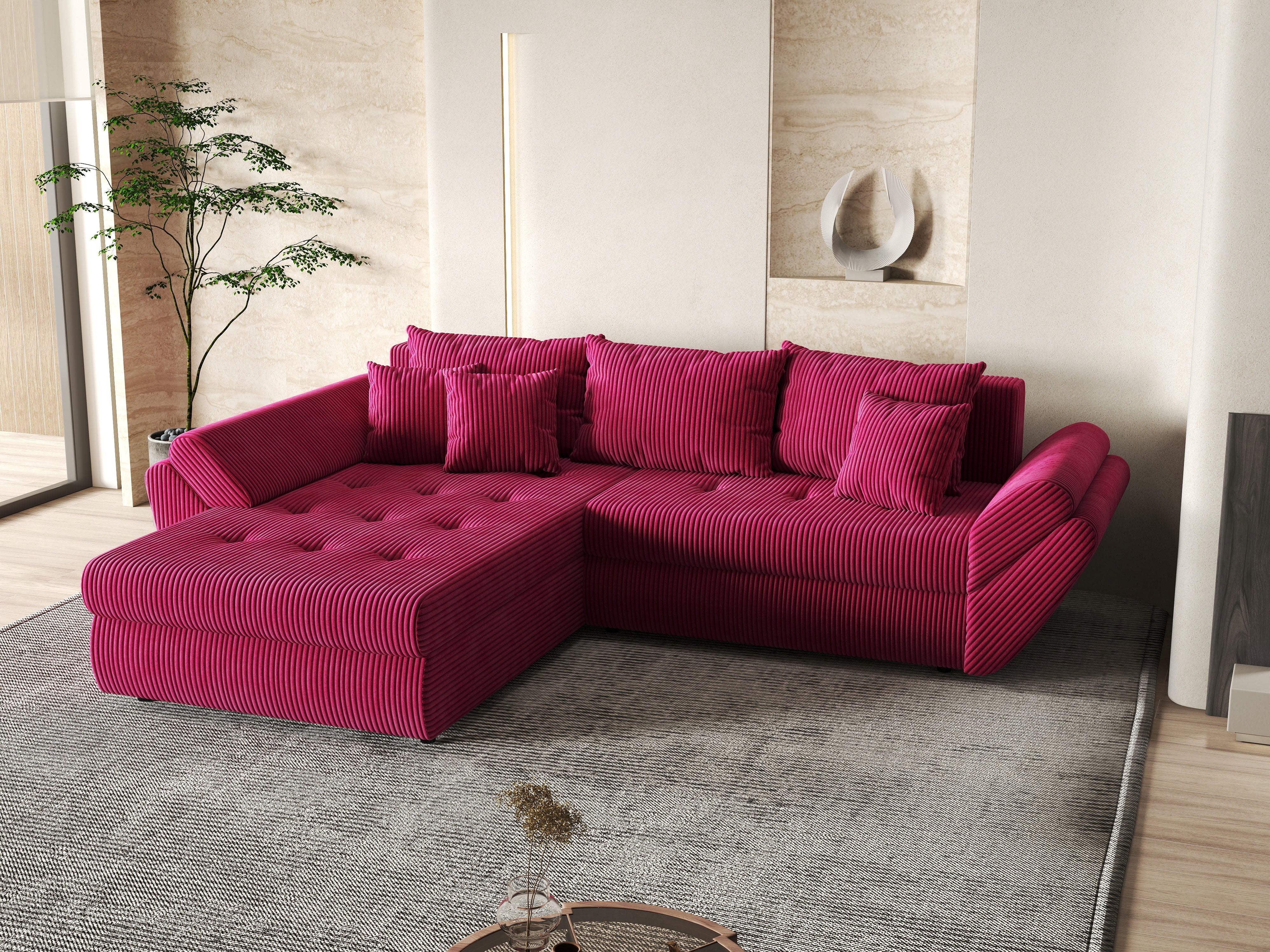 Colțar extensibil dumonde cu ladă de depozitare si sezut confortabil din spuma HR, Loana Zoom Red 270x185 cm Fabrica