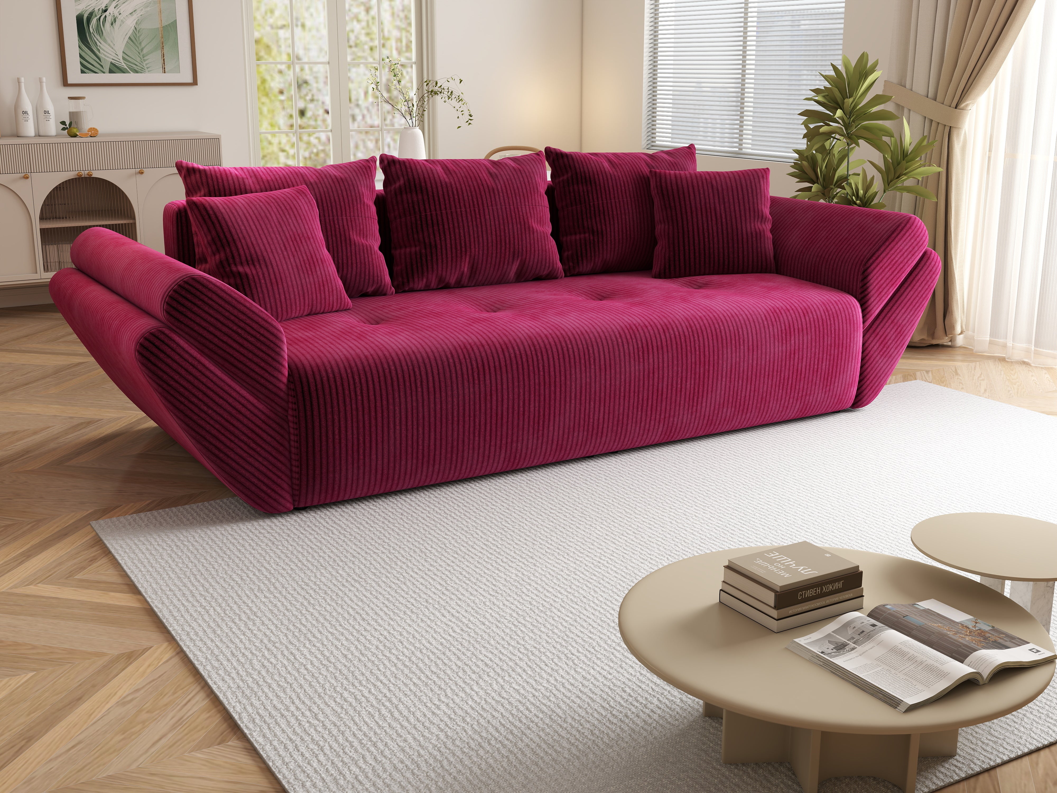 Canapea extensibilă dumonde cu ladă de depozitare si sezut confortabil din spuma HR, Berlin Zoom Red 250x100 cm Fabrica