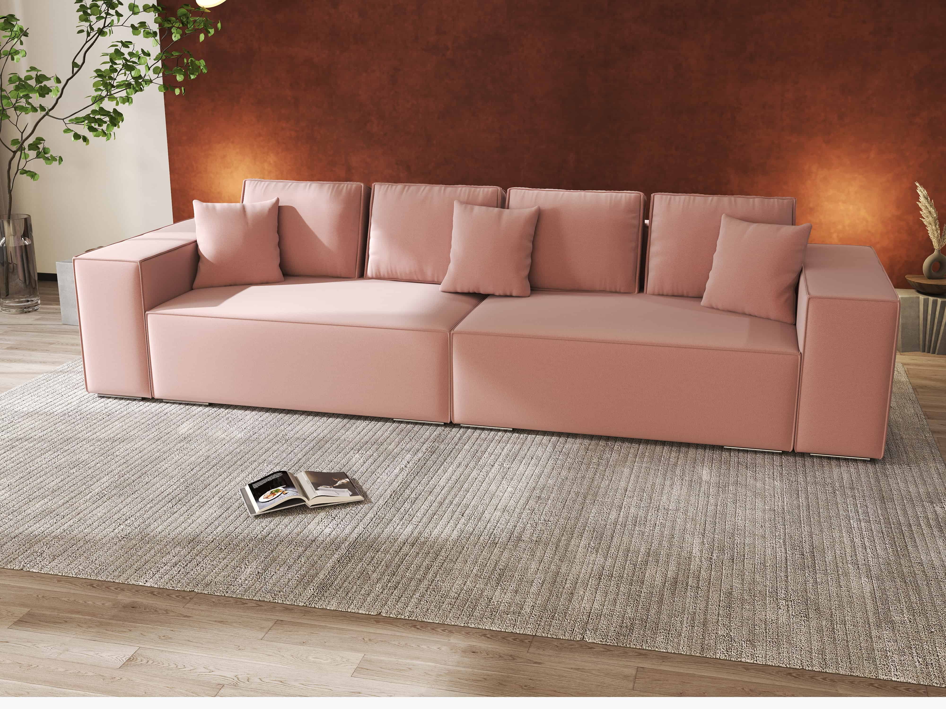 Canapea extensibilă dumonde cu ladă de depozitare si sezut confortabil din spuma HR, Dream Royal Roz 310x100 cm Fabrica