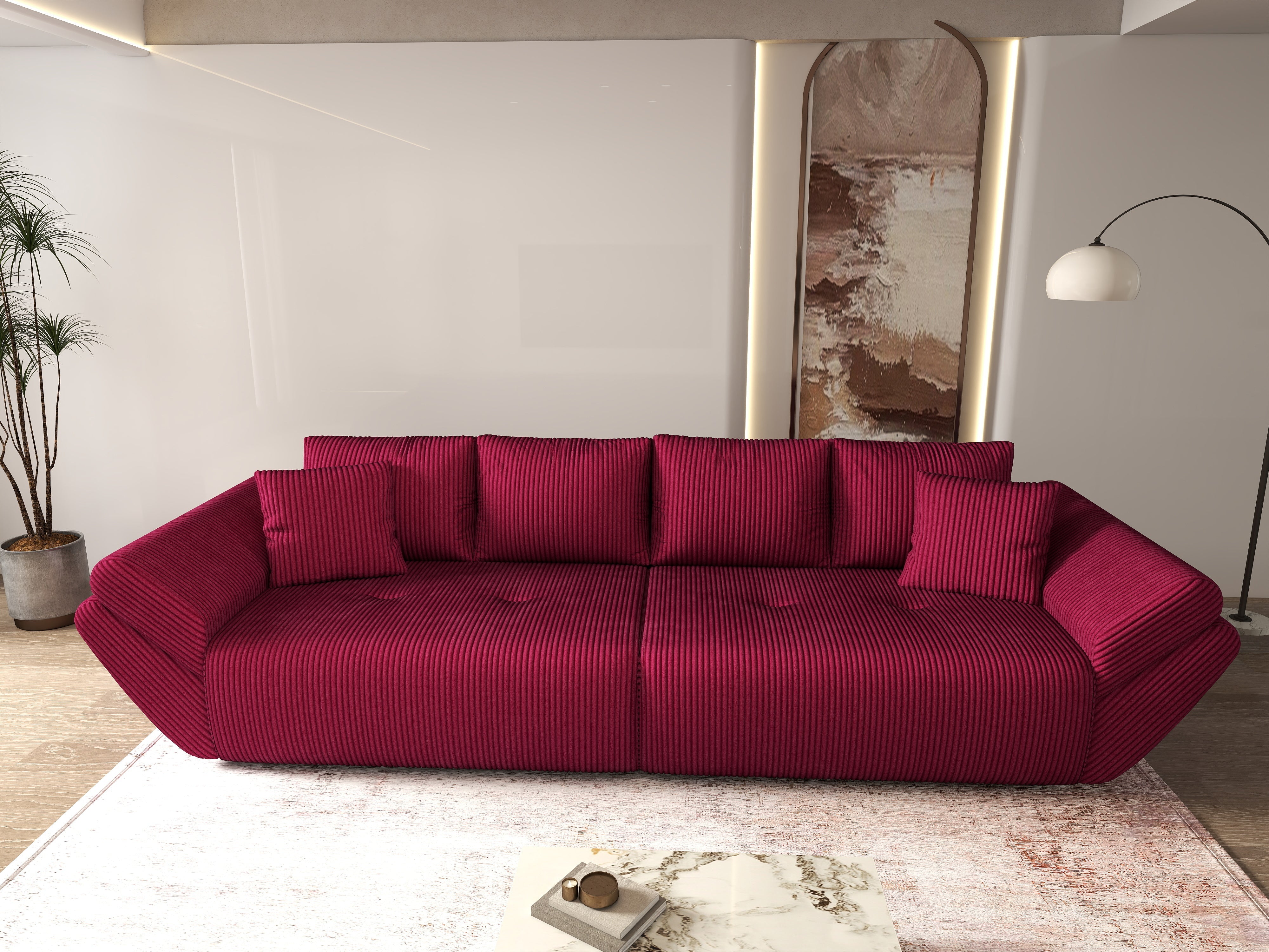 Canapea extensibilă dumonde cu ladă de depozitare si sezut confortabil din spuma HR, Berlin Zoom Red 300x100 cm Fabrica