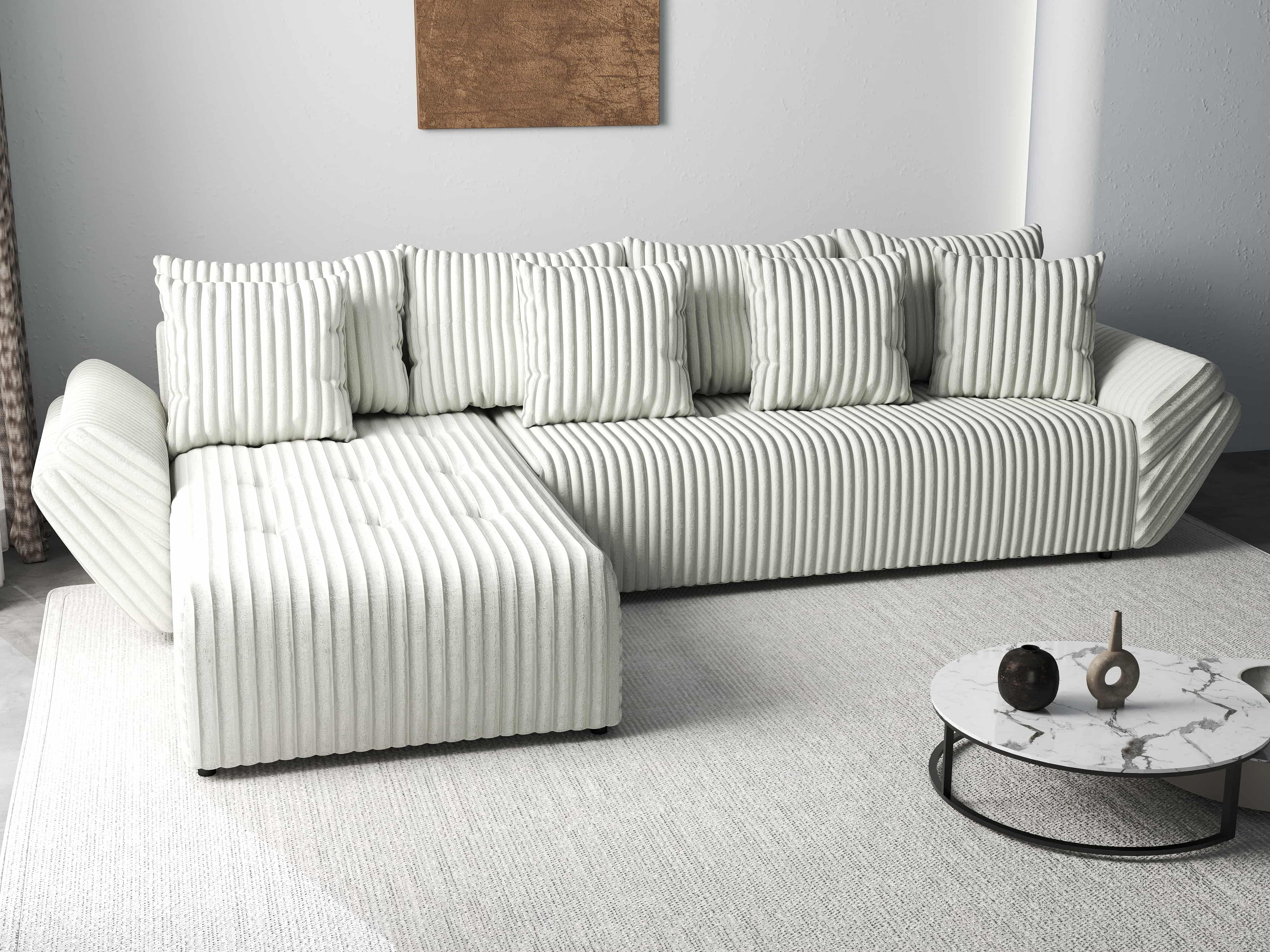 Colțar extensibil dumonde cu ladă de depozitare si sezut confortabil din spuma HR, Berlin XL Ambience Ivory 350x185 cm Fabrica