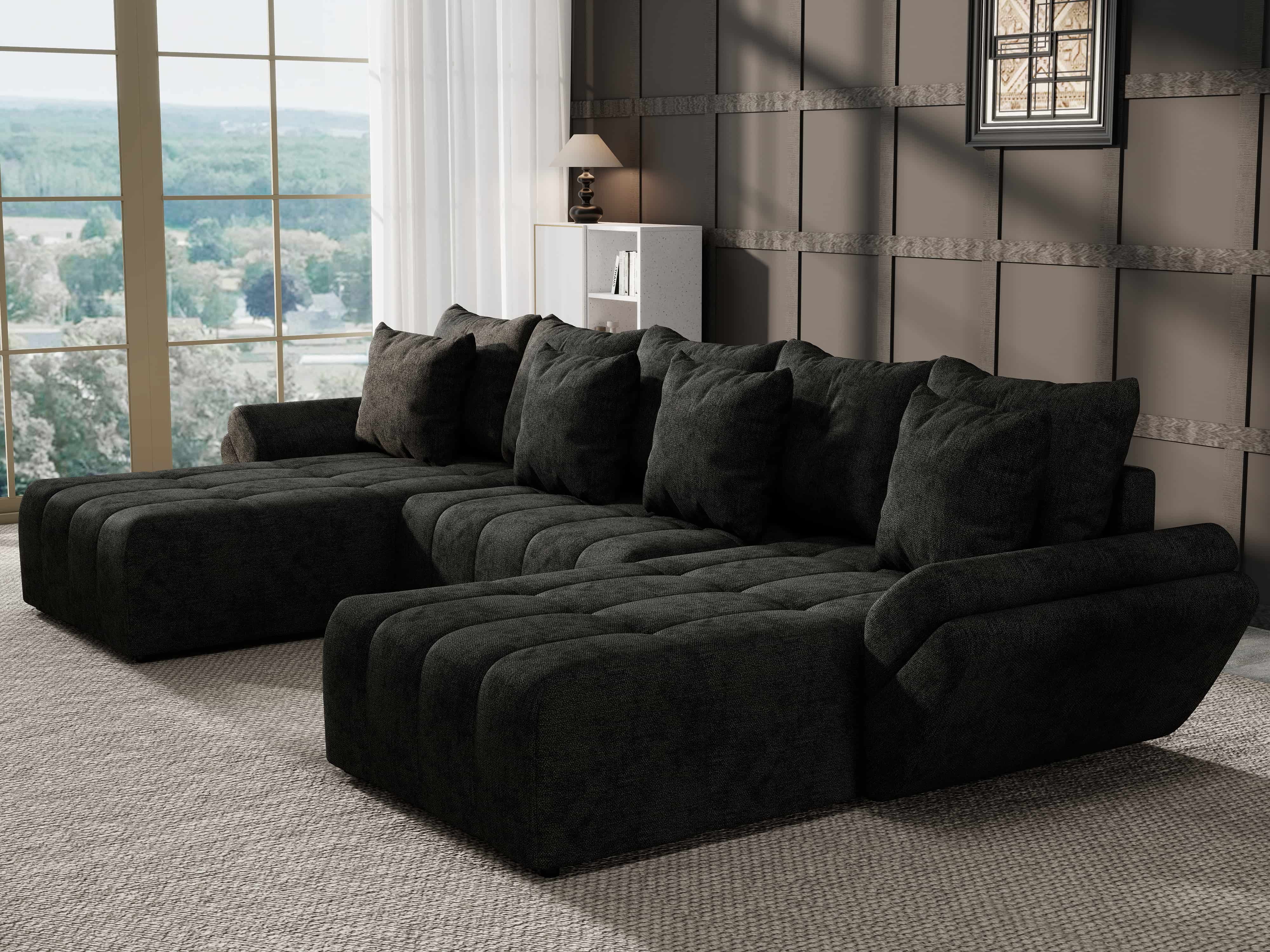 Colțar extensibil dumonde cu ladă de depozitare si sezut confortabil din spuma HR, Berlin U Enjoy Black 380x180 cm Fabrica