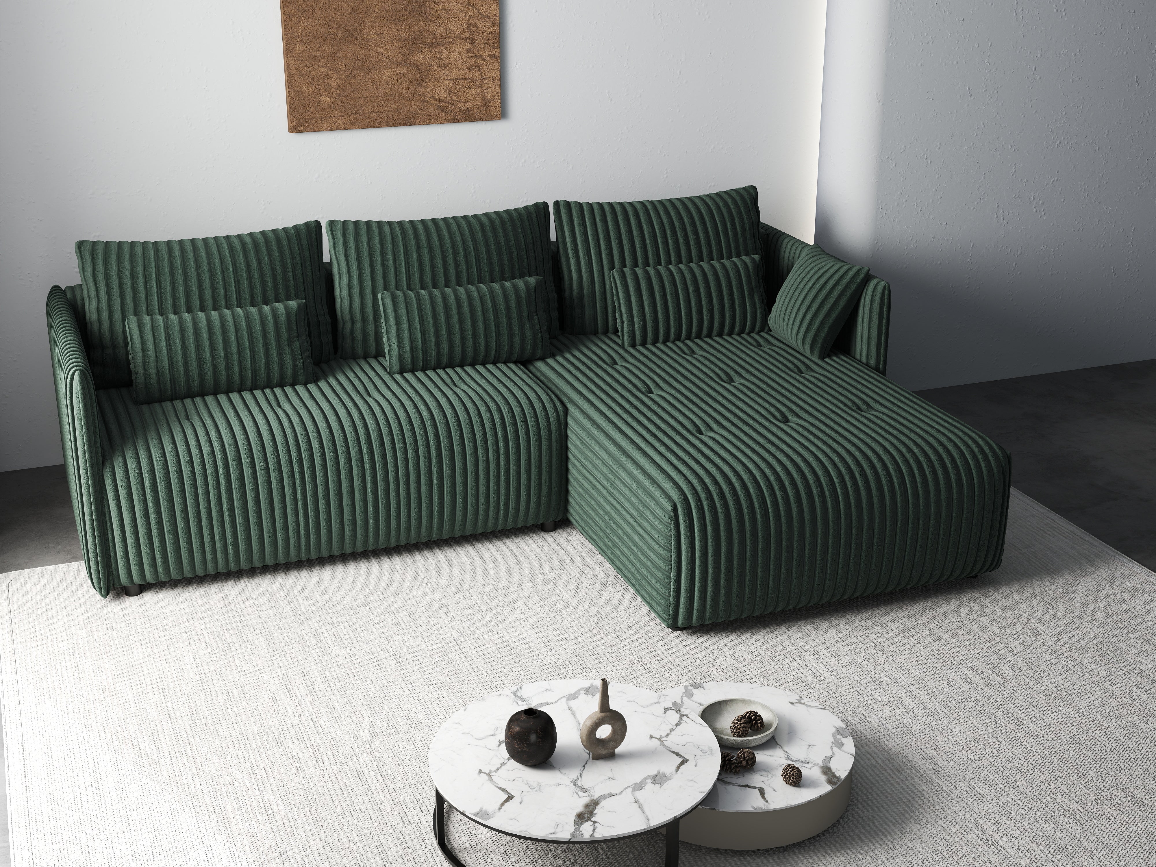 Colțar extensibil dumonde cu ladă de depozitare si sezut confortabil din spuma HR, Malta Ambience Verde 235x185 cm Fabrica