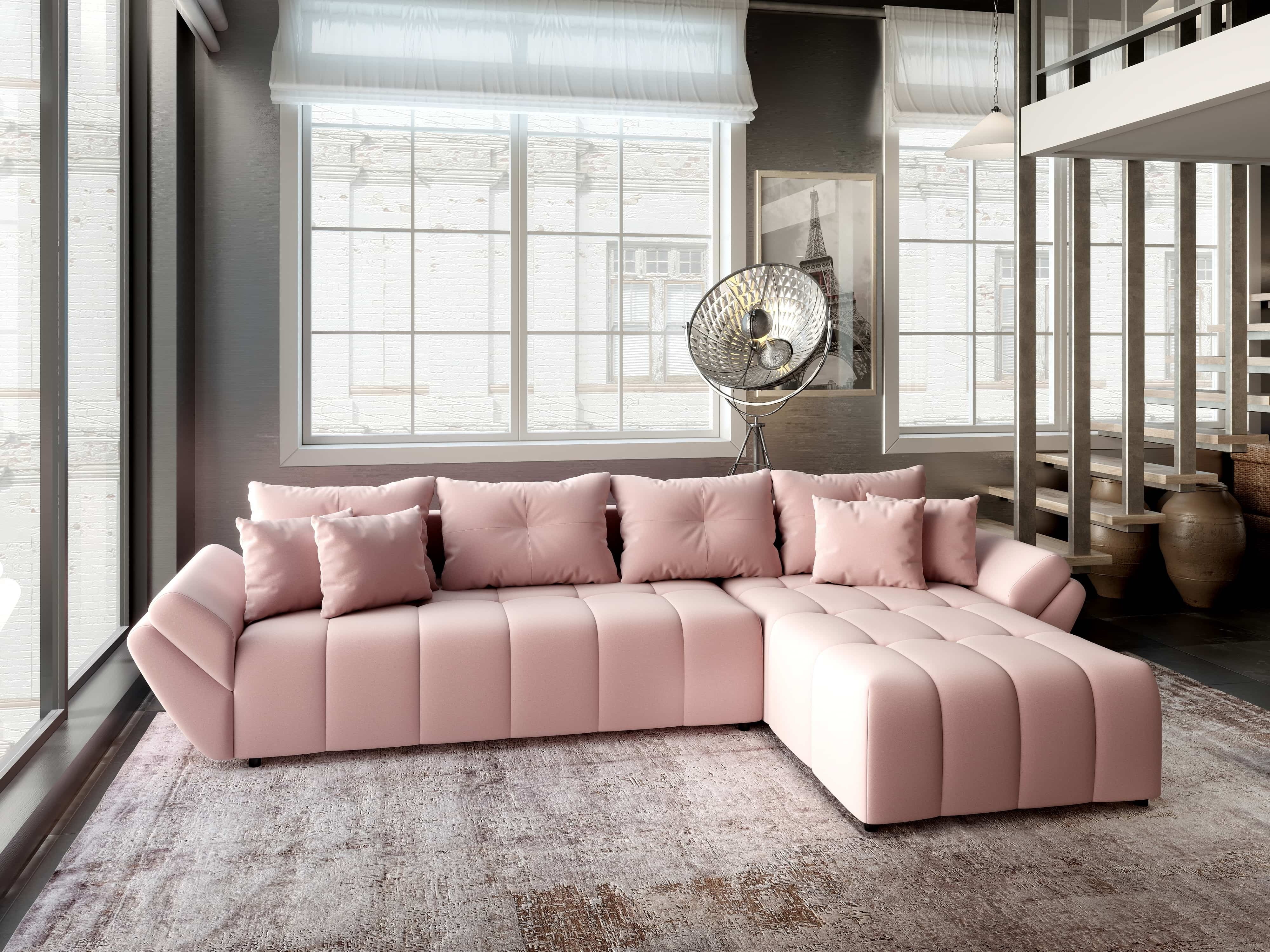 Colțar extensibil dumonde cu ladă de depozitare si sezut confortabil din spuma HR, Berlin XL Royal Roz 350x185 cm II Fabrica